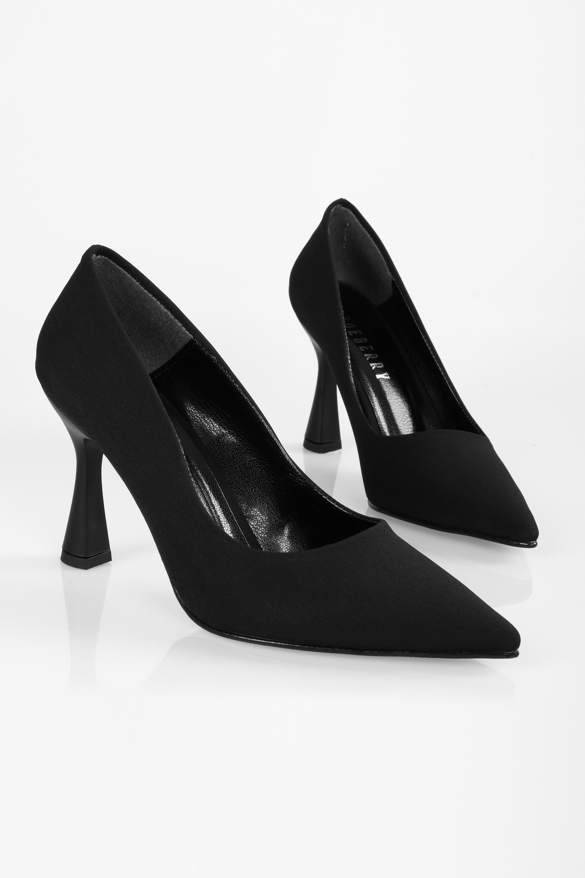Levně Shoeberry Women's Magda Black Matte Satin Heeled Shoes Stiletto
