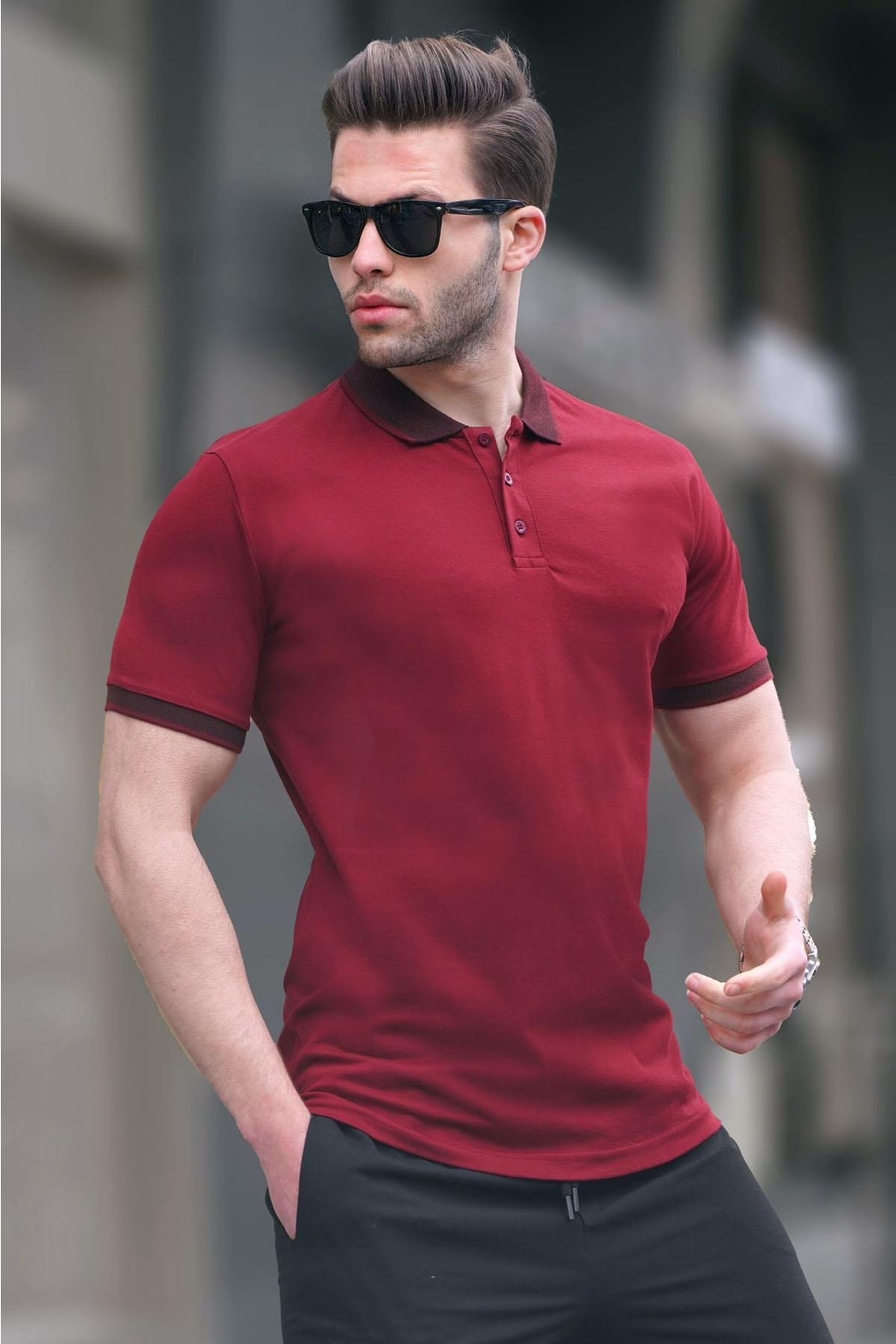 Levně Madmext Claret Red Men's Regular Fit Polo Neck T-Shirt 6105