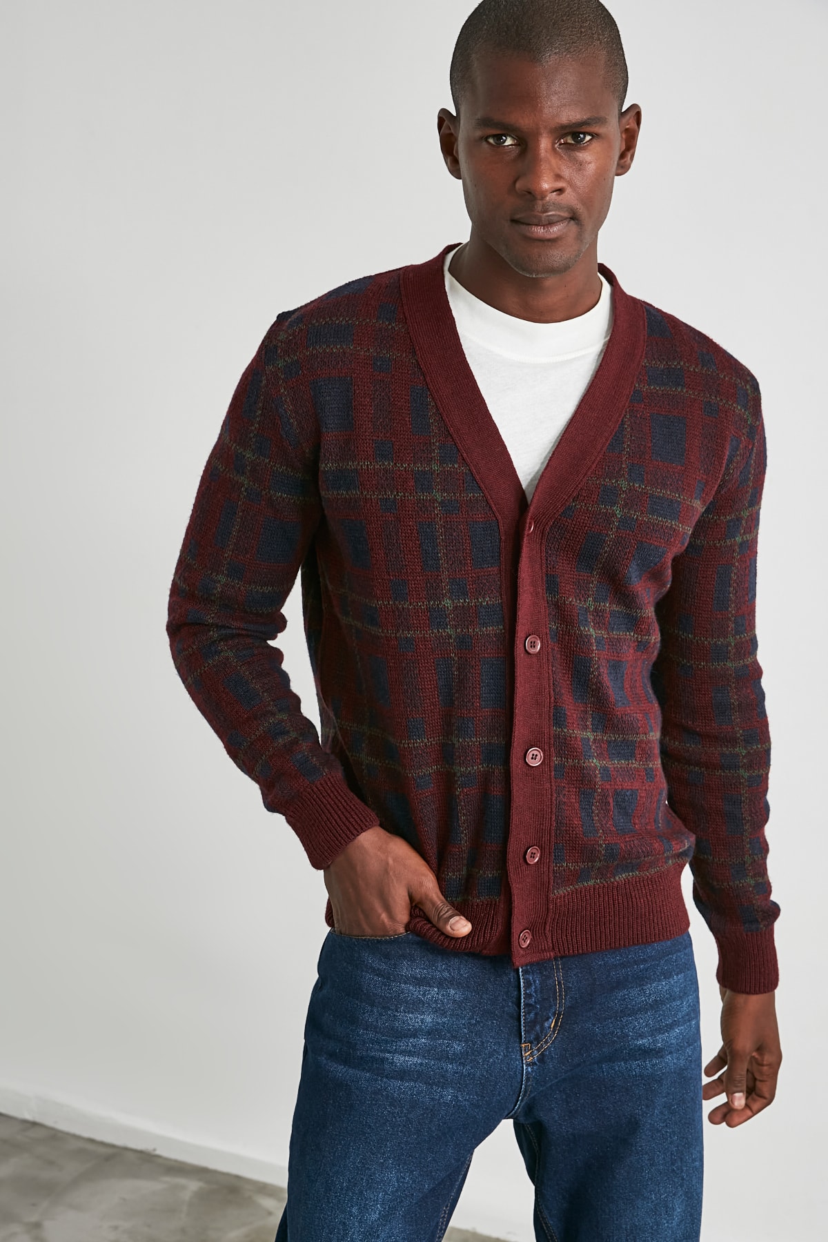 plaid knit cardigan