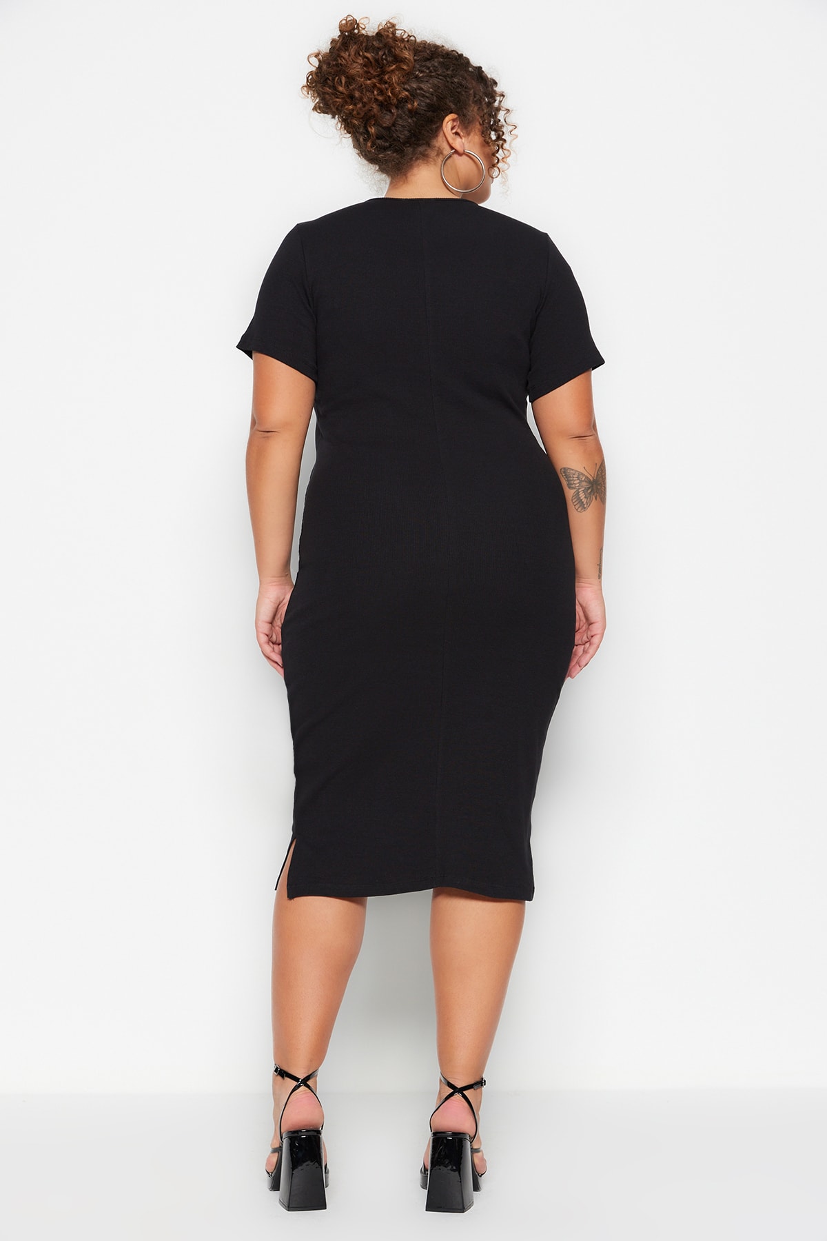 Rochie tricotată Trendyol Black Ribbed Cut-out and Slit Detailed Tricotat