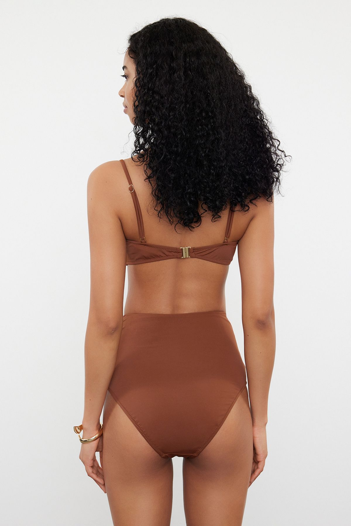 Trendyol Brown Premium Accessory High Waist Hipster Bikini Bottom