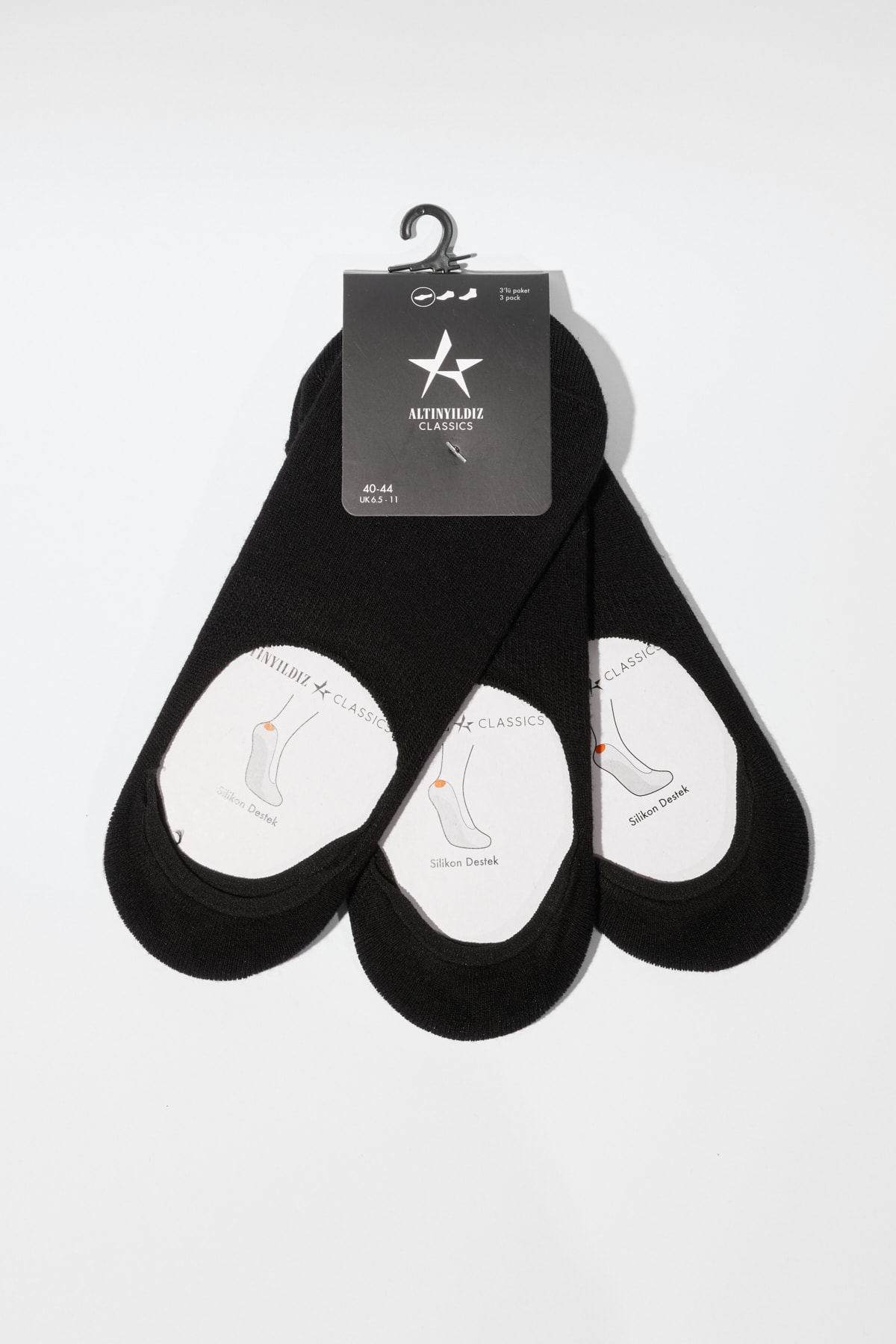ALTINYILDIZ CLASSICS Men's Black 3-Piece Silicone Heel Supported Ballerina Socks