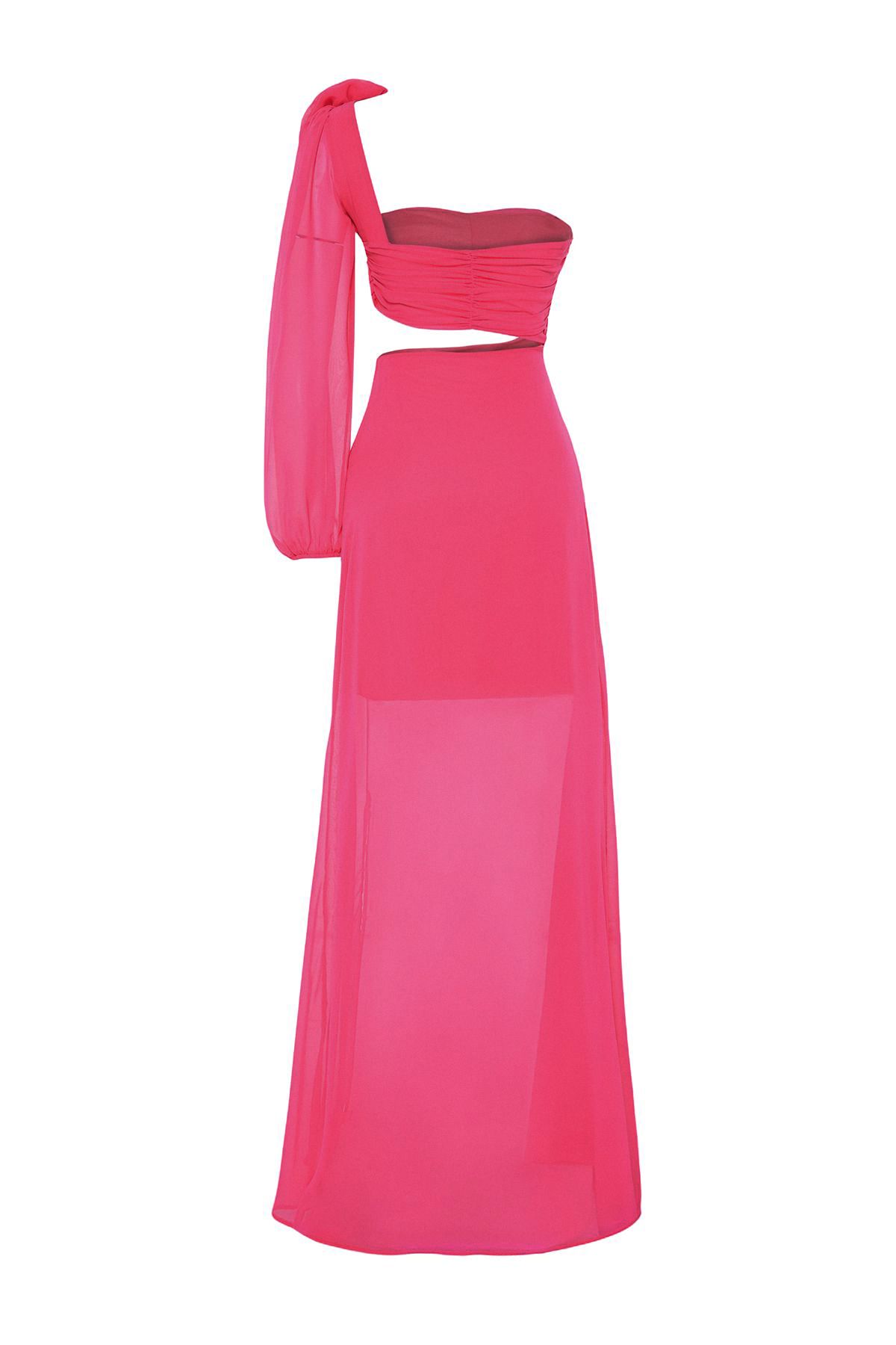 Trendyol Fuchsia A-Line Lined Window/Cut Out Detailed Chiffon Gradient Chic Evening Dress