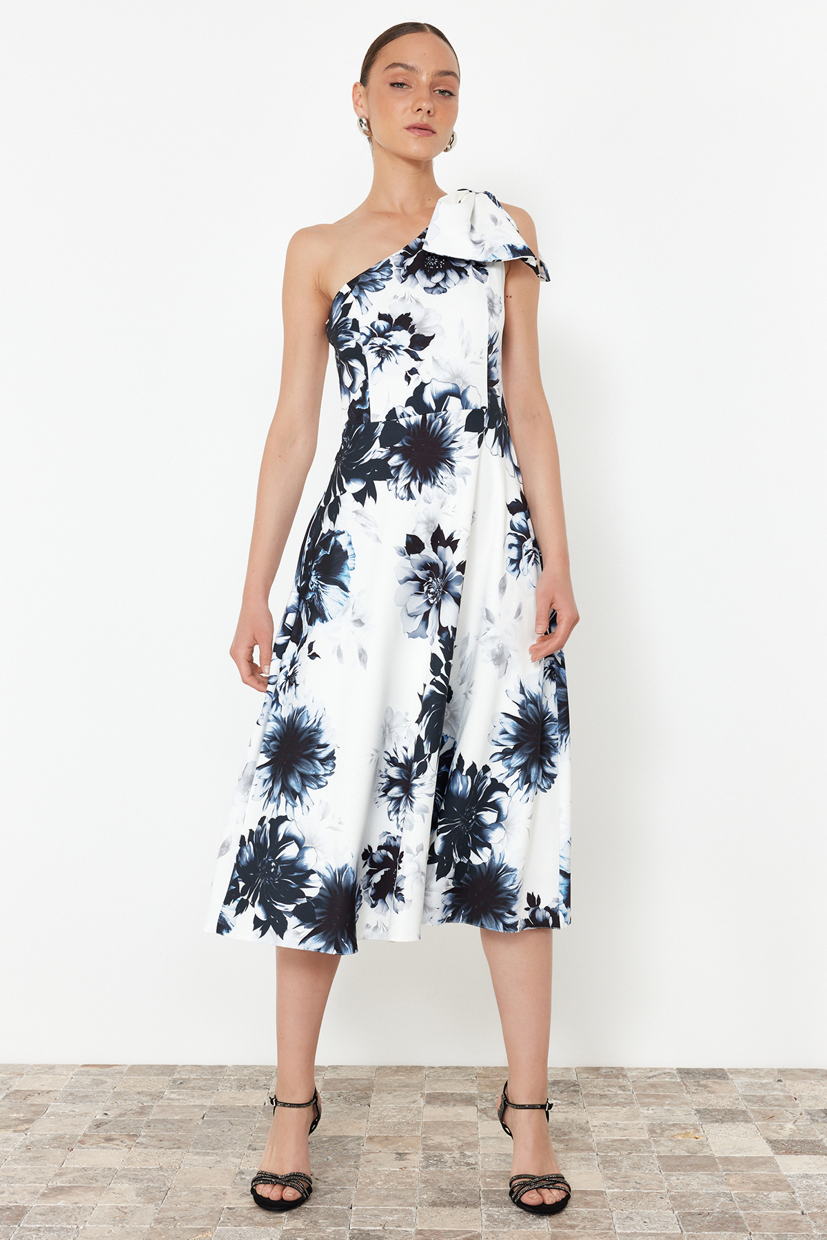 Trendyol Multicolored A-Cut Bow Detailed Woven Elegant Evening Dress