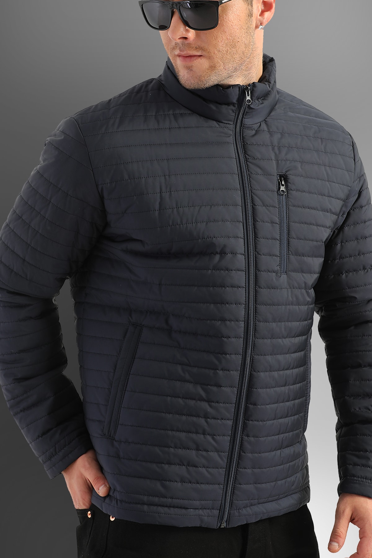 D1fference Men's Navy Blue Water and Windproof Winter Coat with inner lining.