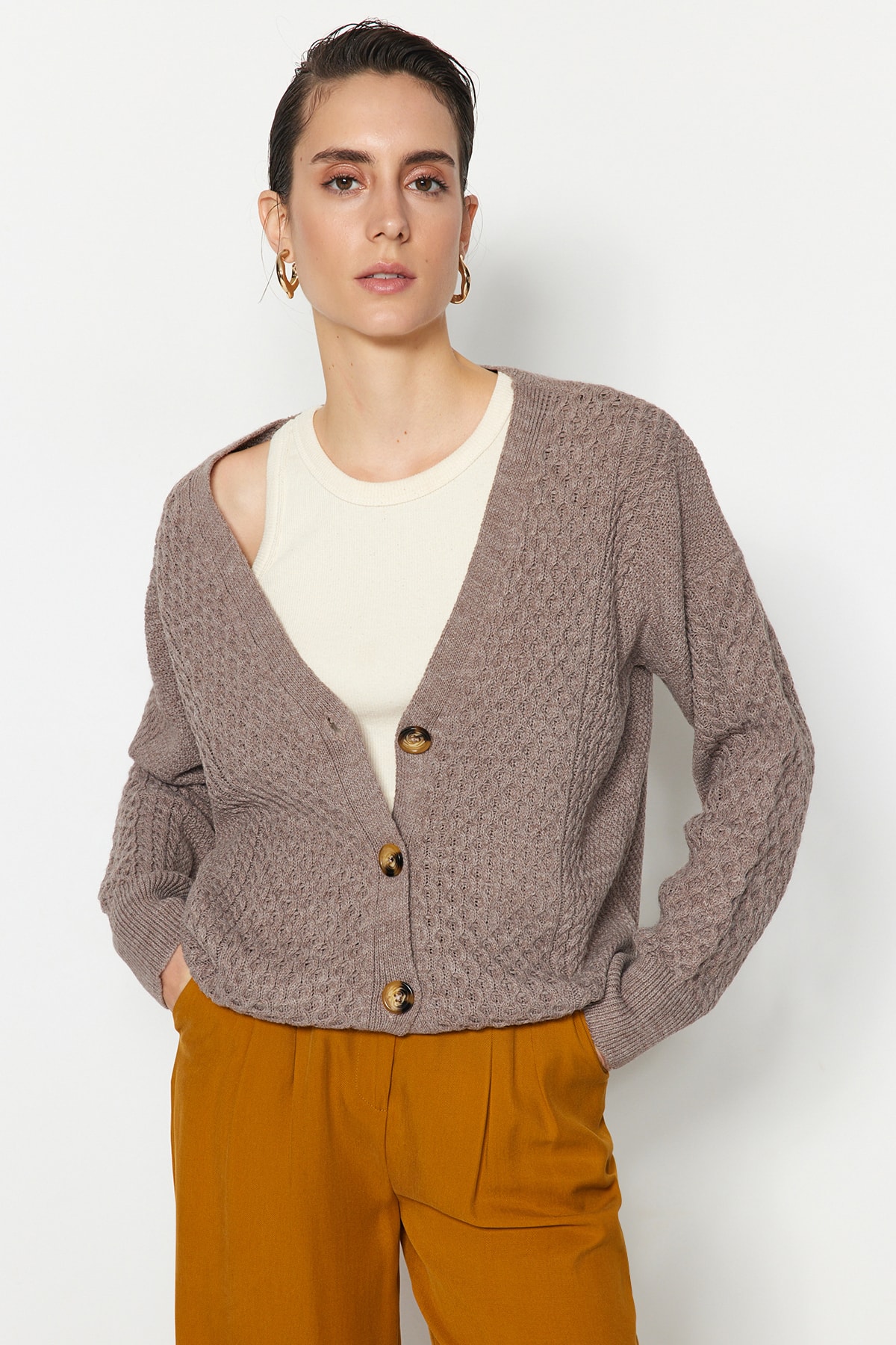 Trendyol Mink Wide Fit Knitwear Cardigan