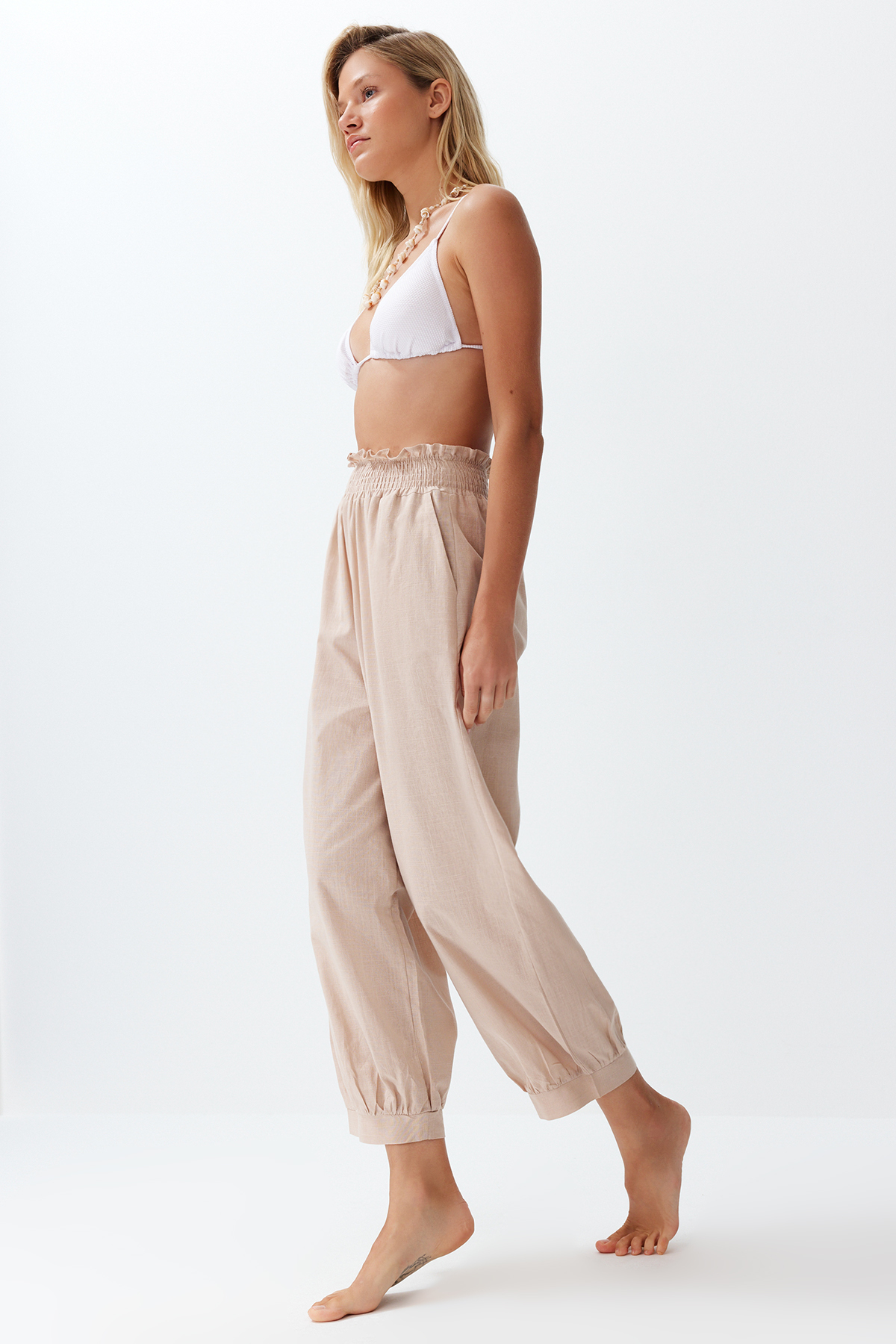 Trendyol Beige Woven 100% Cotton Beach Pants