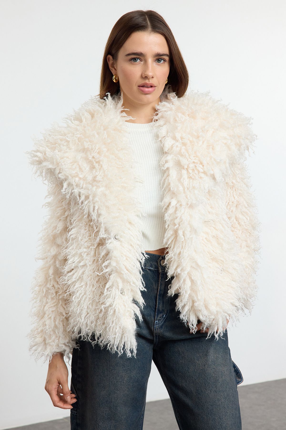 Trendyol Ecru Oversize Molded Für Coat