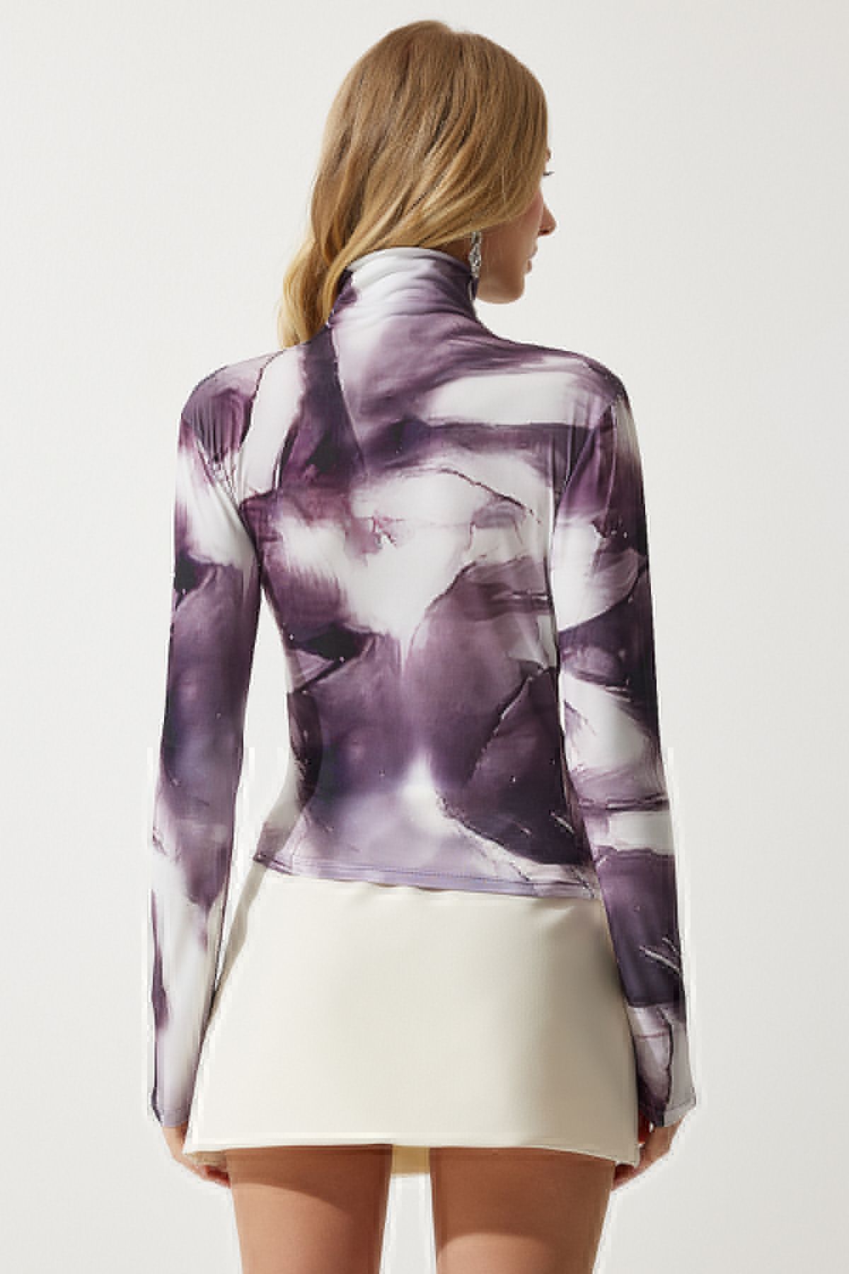 Happiness İstanbul Women's Damson Draped High Neck Sandy Blouse