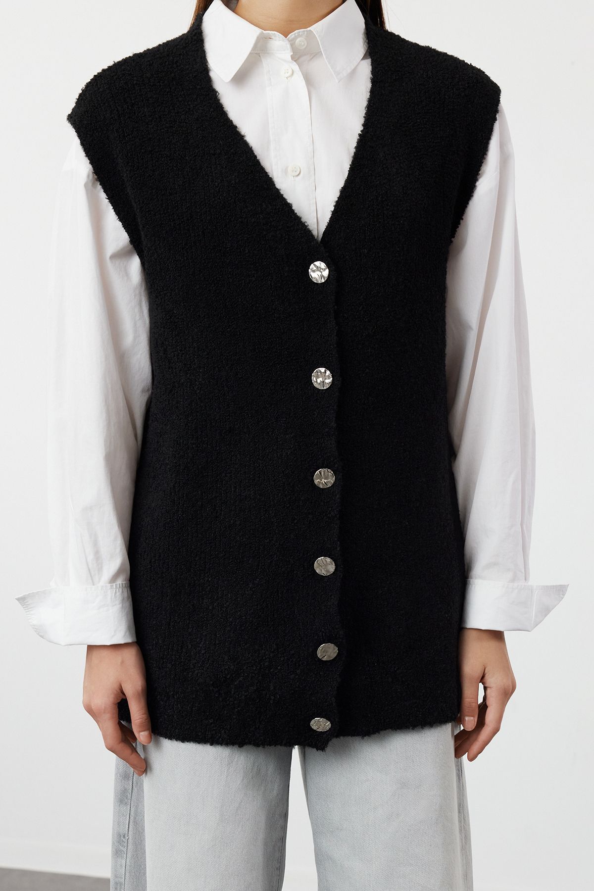 Trendyol Black Boucle Yarn Soft Knitwear Sweater Vest