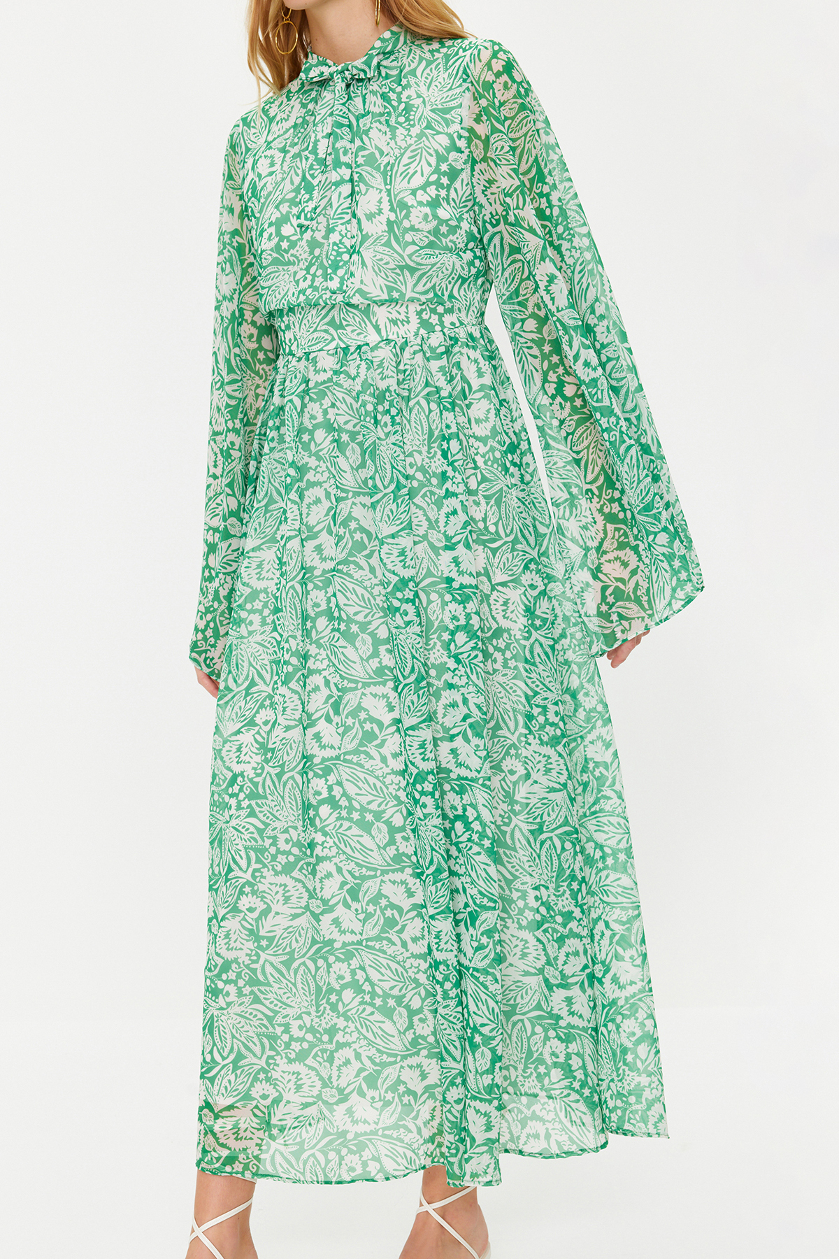 Trendyol Green Woven Lined Chiffon Floral Evening Dress