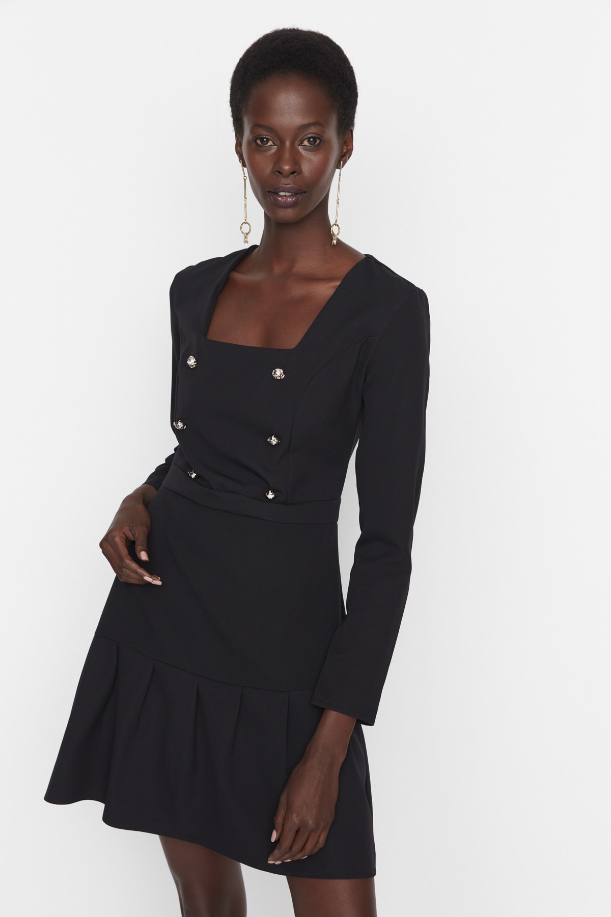 Rochie tesuta Trendyol Black cu nasturi