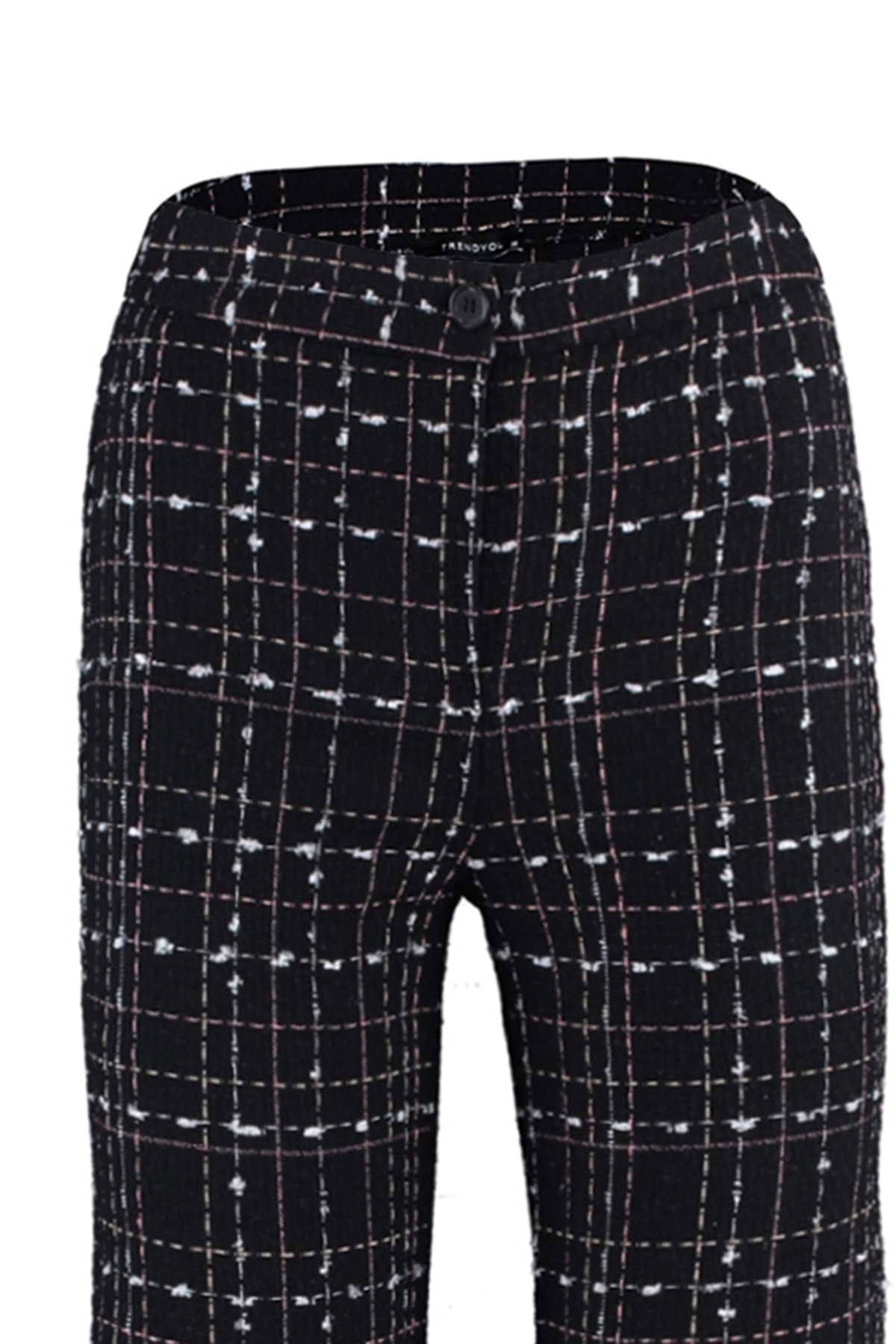 Trendyol Black cigareta s vysokým pásom Tweed Kárované tkané nohavice