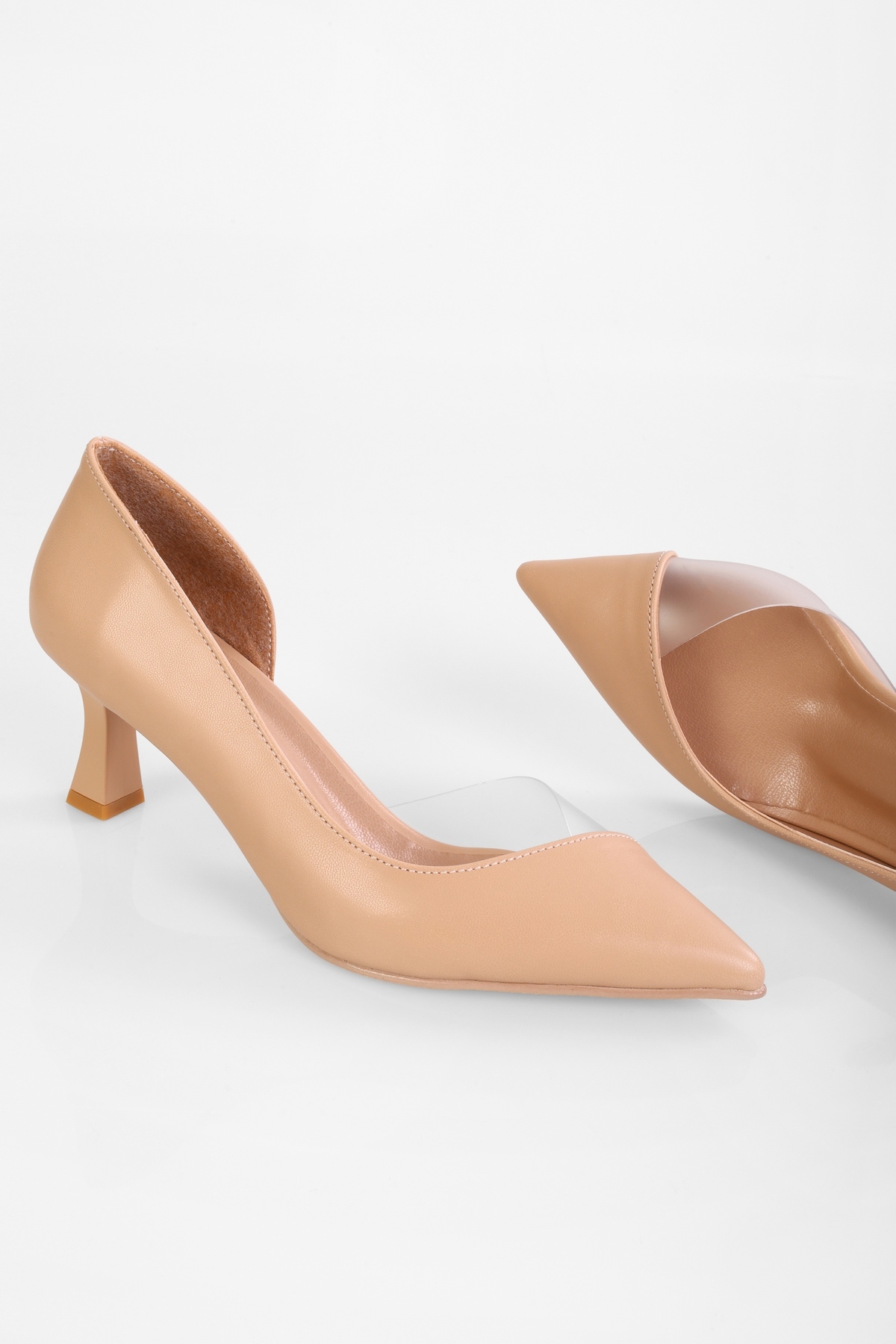 Levně Shoeberry Women's Millie Nude Skin Transparent Detailed Heeled Shoes Stiletto