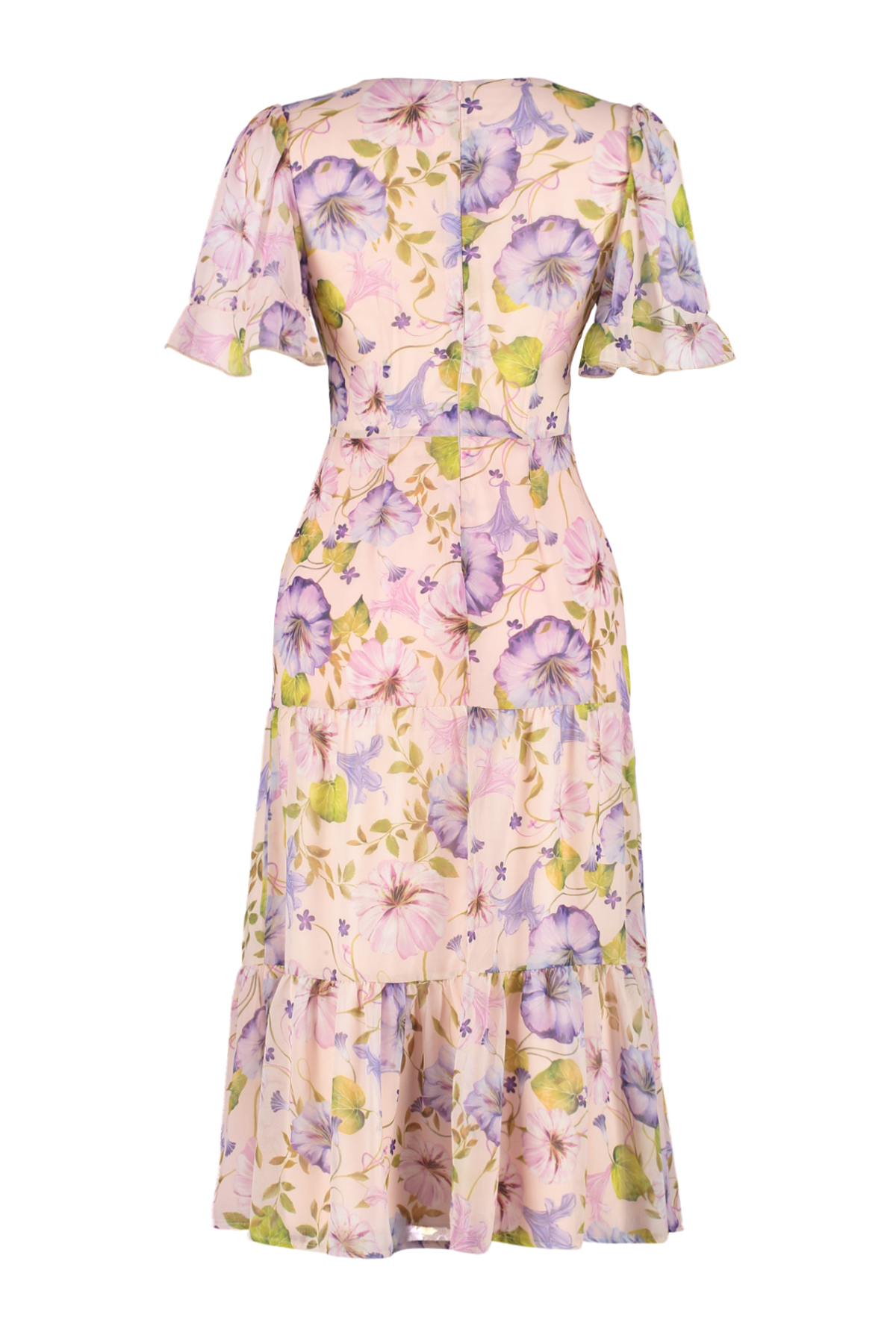 Trendyol Pink Floral Print A-Cut Flounced Midi Lined Chiffon Woven Dress