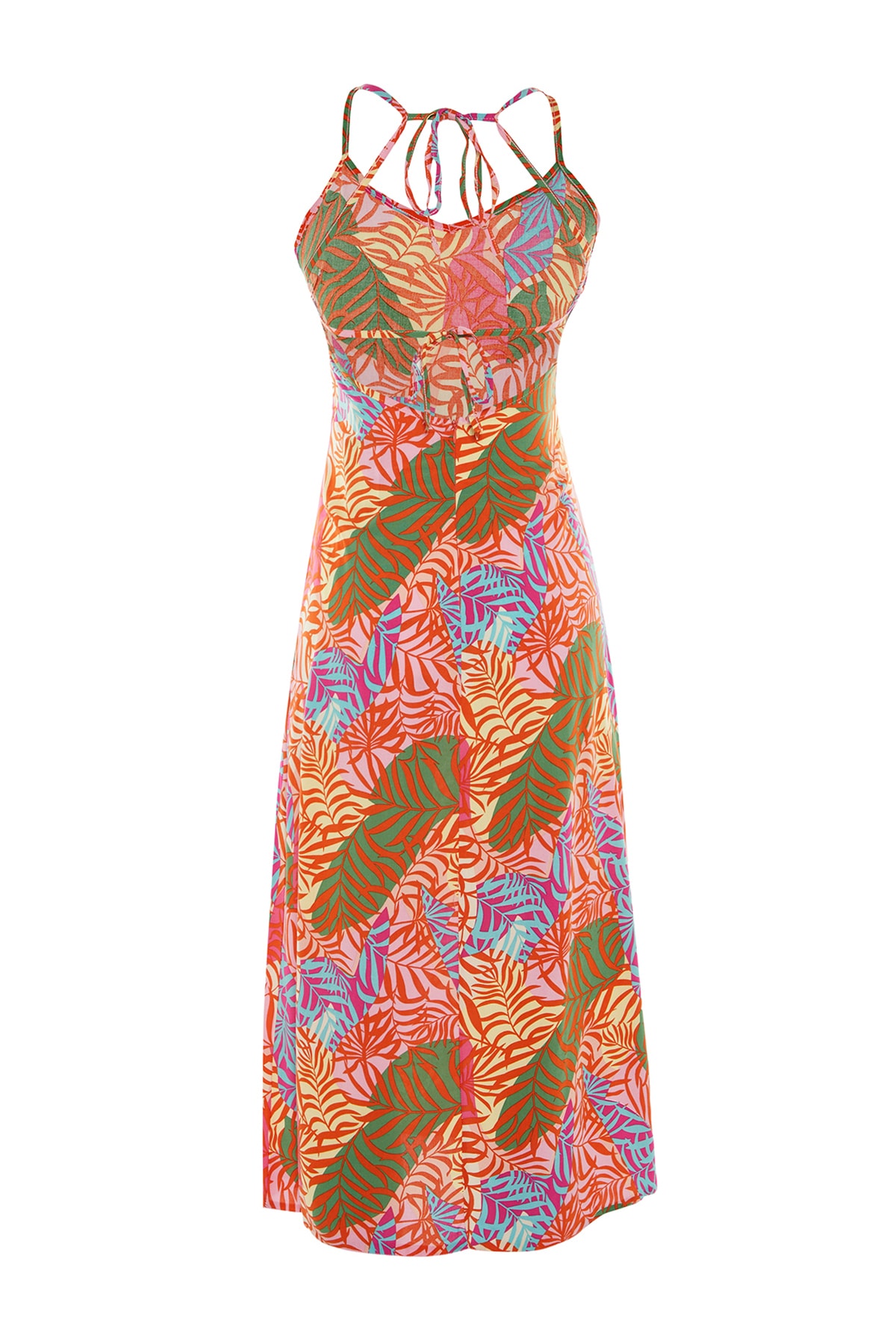 Trendyol Multi-colored Fitted Midi Midi Dress With Low-Cut Back Floral Print