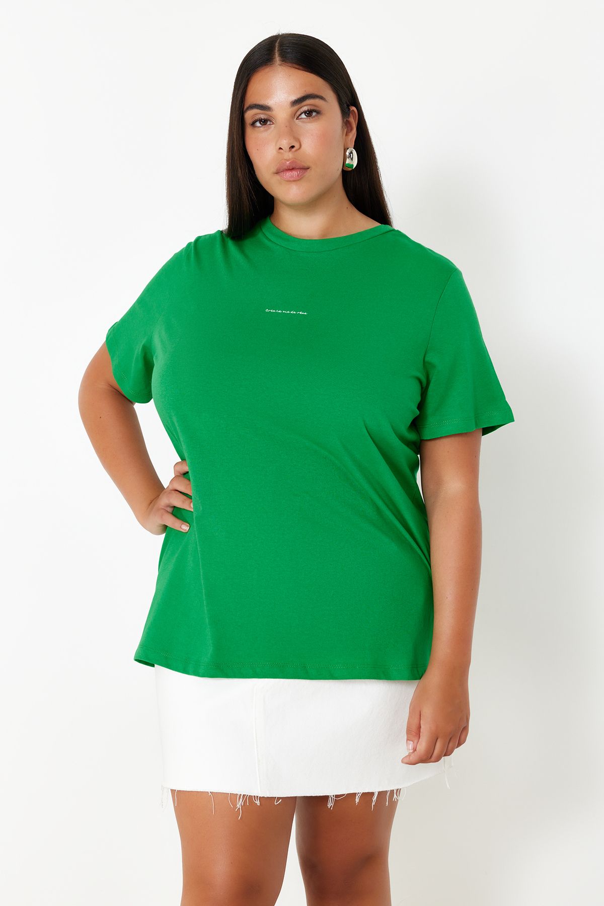 Trendyol Curve Green 100% Cotton T-shirt