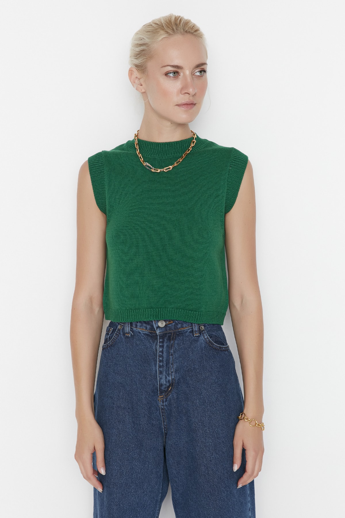 Trendyol Green Patterned Crewneck Knitwear Sweater