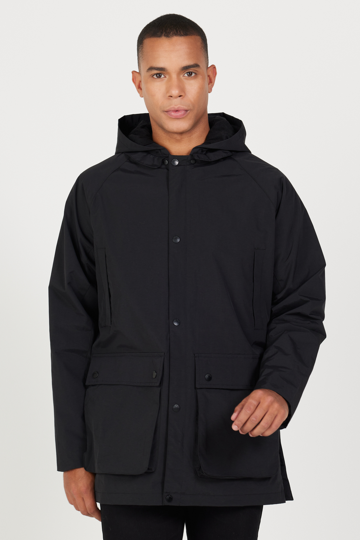 Levně AC&Co / Altınyıldız Classics Men's Black Hooded Stand Collar Standard Fit Warm Windproof Coat