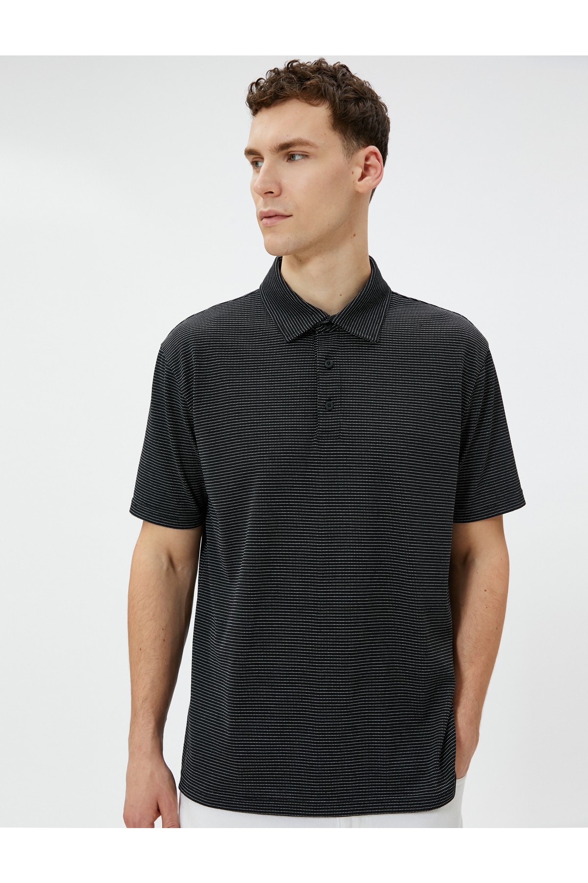 Koton Striped Polo T-Shirt with Short Sleeves and Buttons