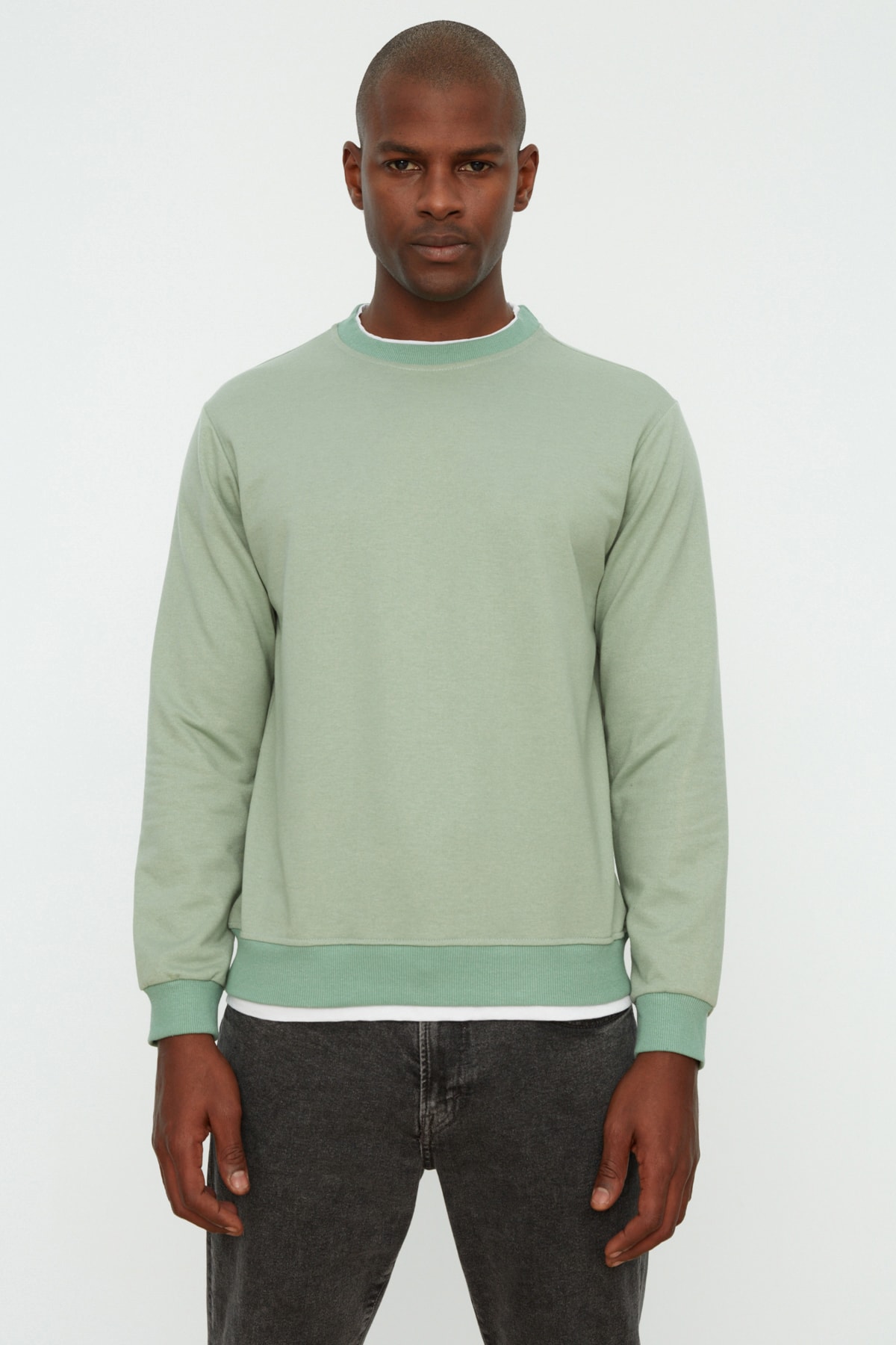 Levně Trendyol Mint Men's Basic Regular/Real Fit Sweatshirt
