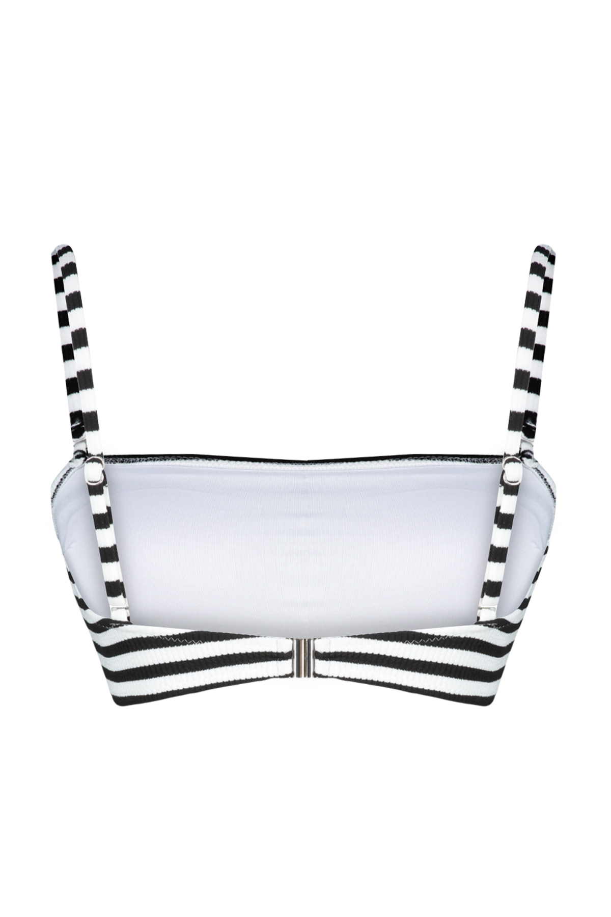 Trendyol Black-White Striped Strapless Textured Core Bikini Top