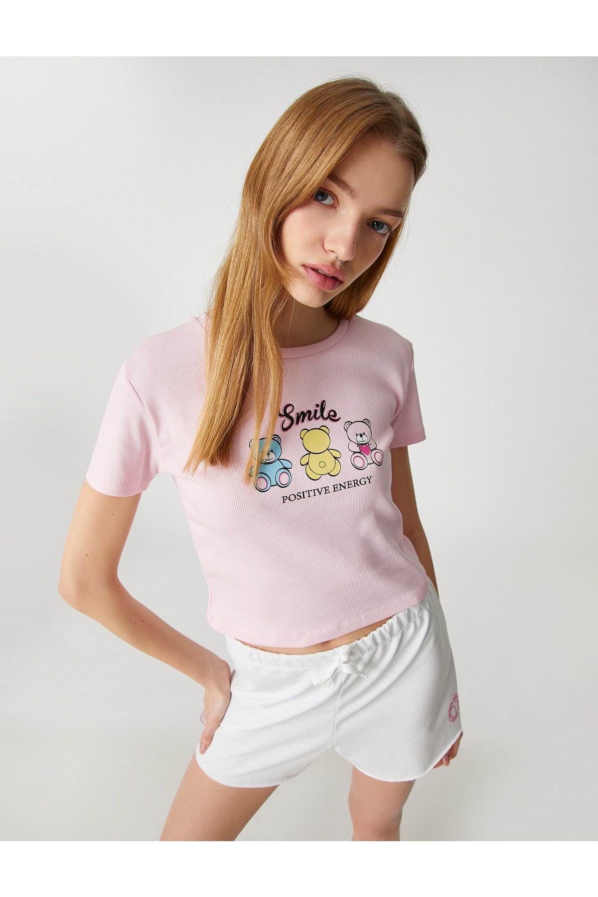 Levně Koton Crop T-Shirt Printed Cotton Crew Neck Short Sleeve