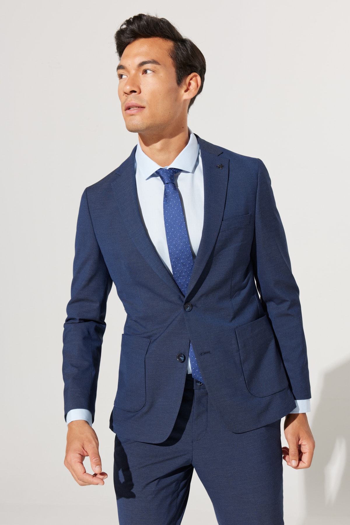ALTINYILDIZ CLASSICS Men's Navy Blue Extra Slim Fit Slim Fit Mono Collar Patterned Suit
