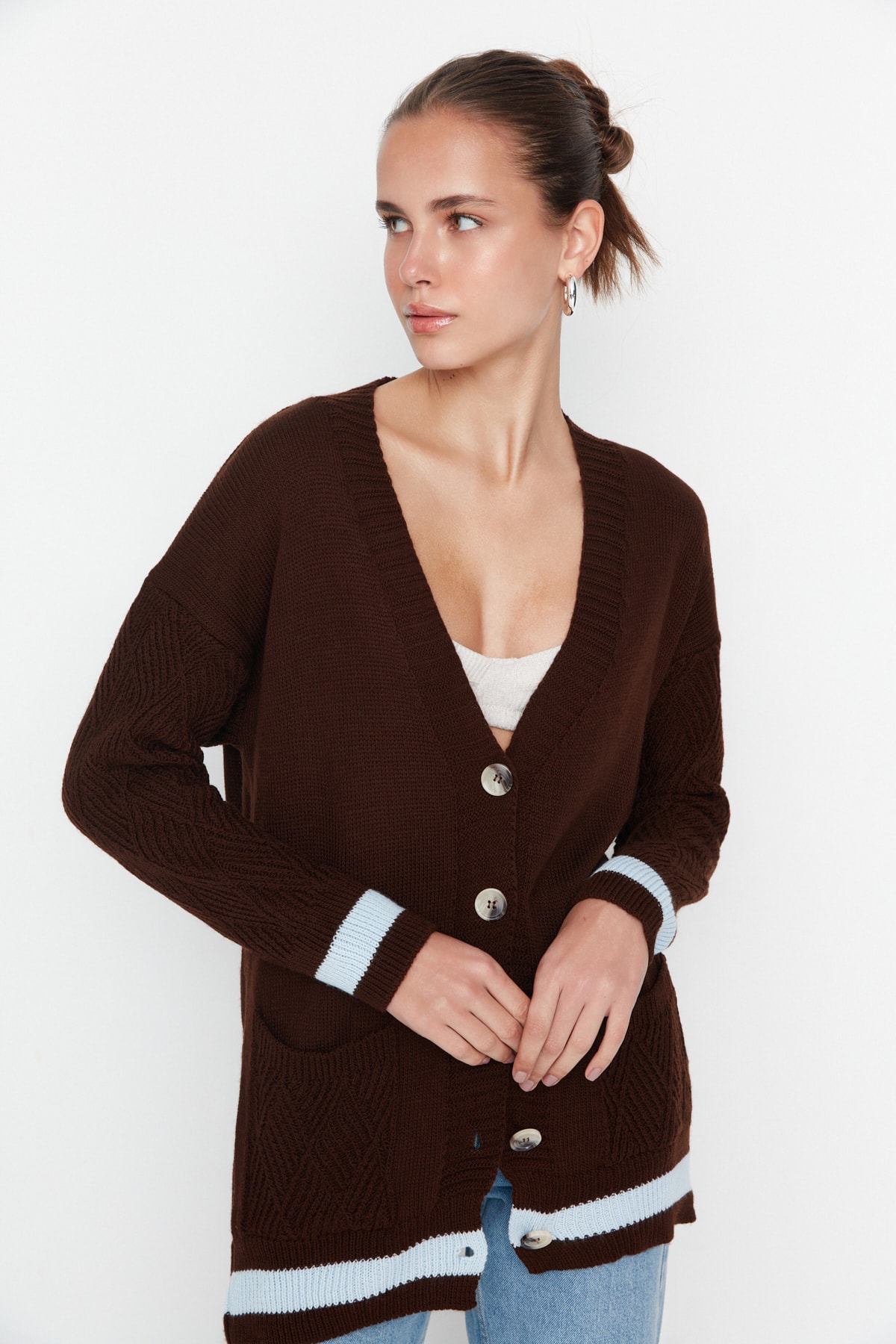 Trendyol Brown Knit Detailed Knitwear Cardigan