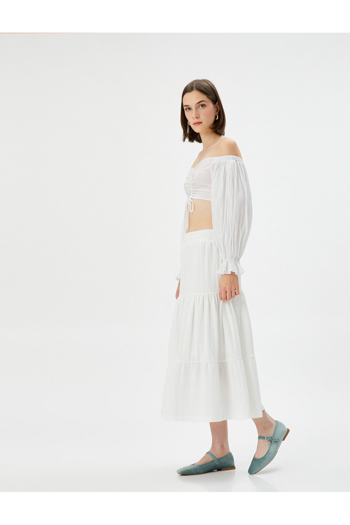 Levně Koton Elastic High Waist Textured Midi Skirt