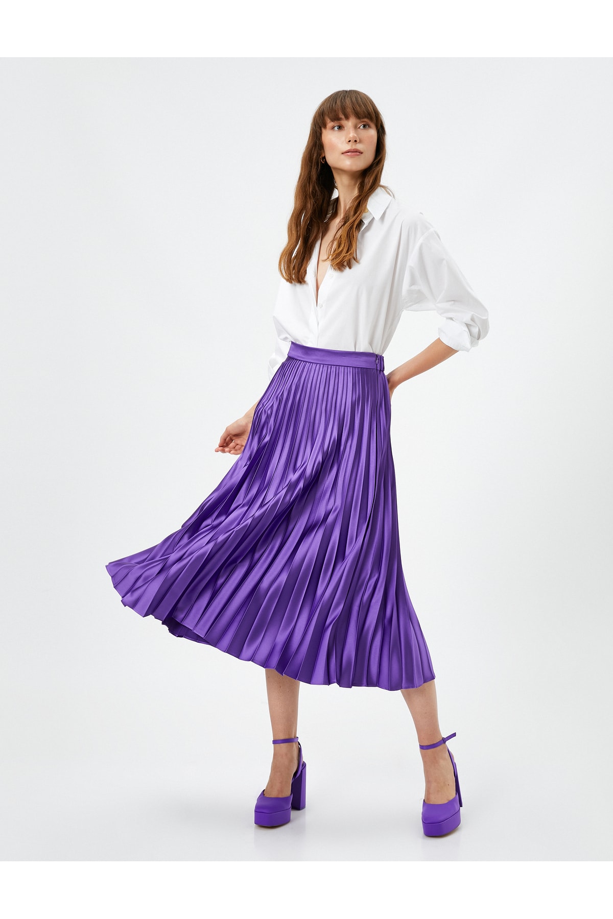 Levně Koton Satin Pleated Skirt Midi Length