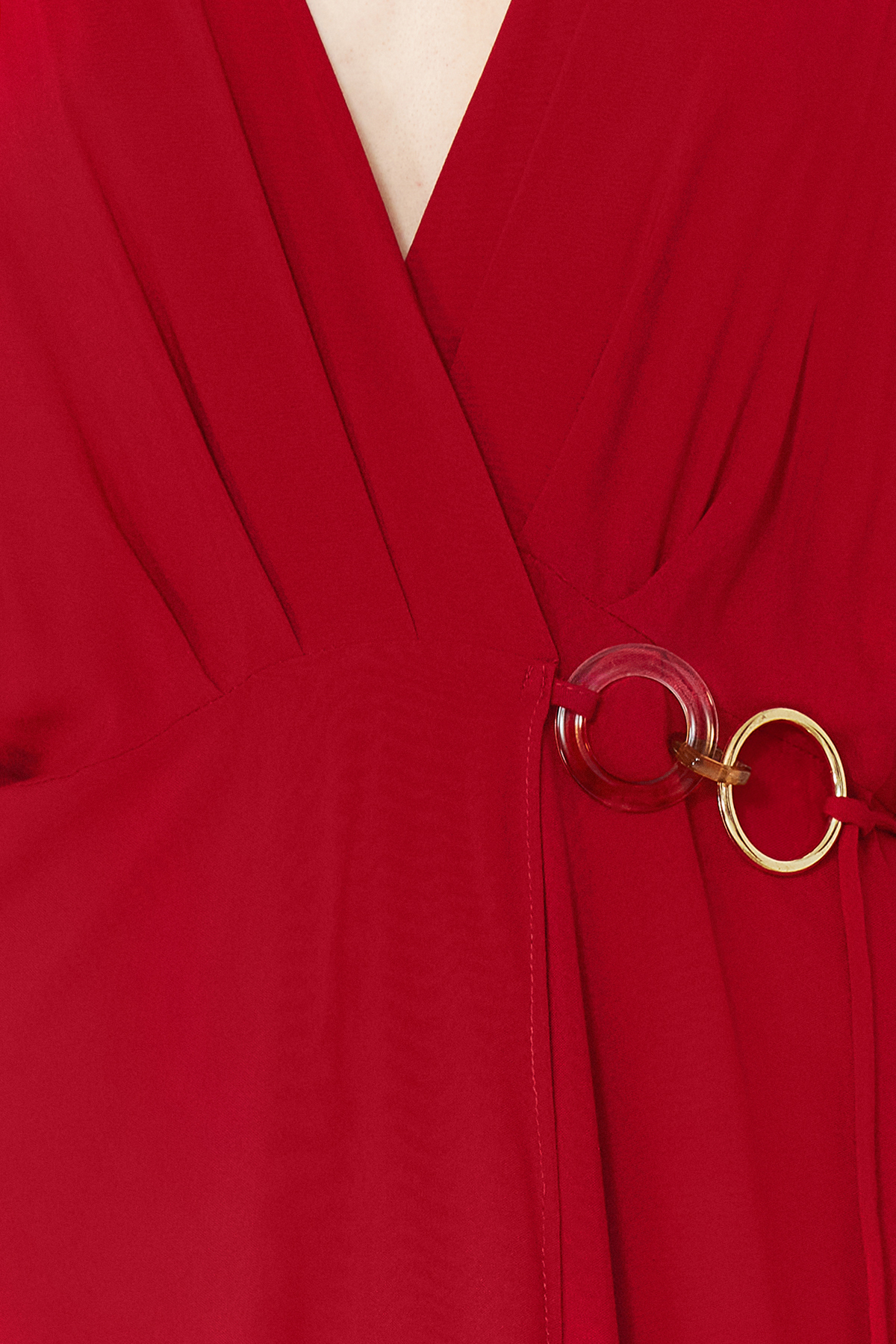 Trendyol Dark Cherry Double Breasted Accessory Tie Detail Midi Woven Dress