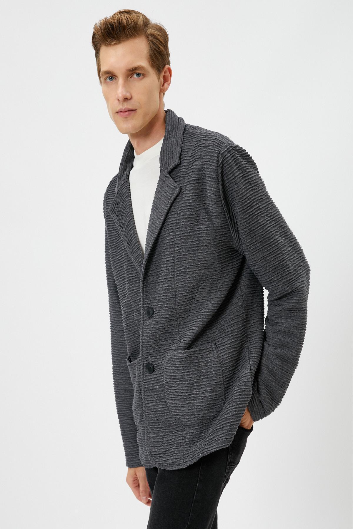 Koton Blazer Jacket with Textured Pocket Detail and Buttons