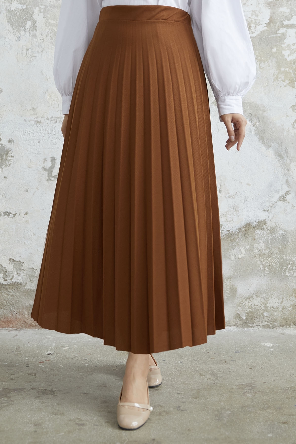 InStyle Luisa Waist Elastic Pleated Skirt - Tan