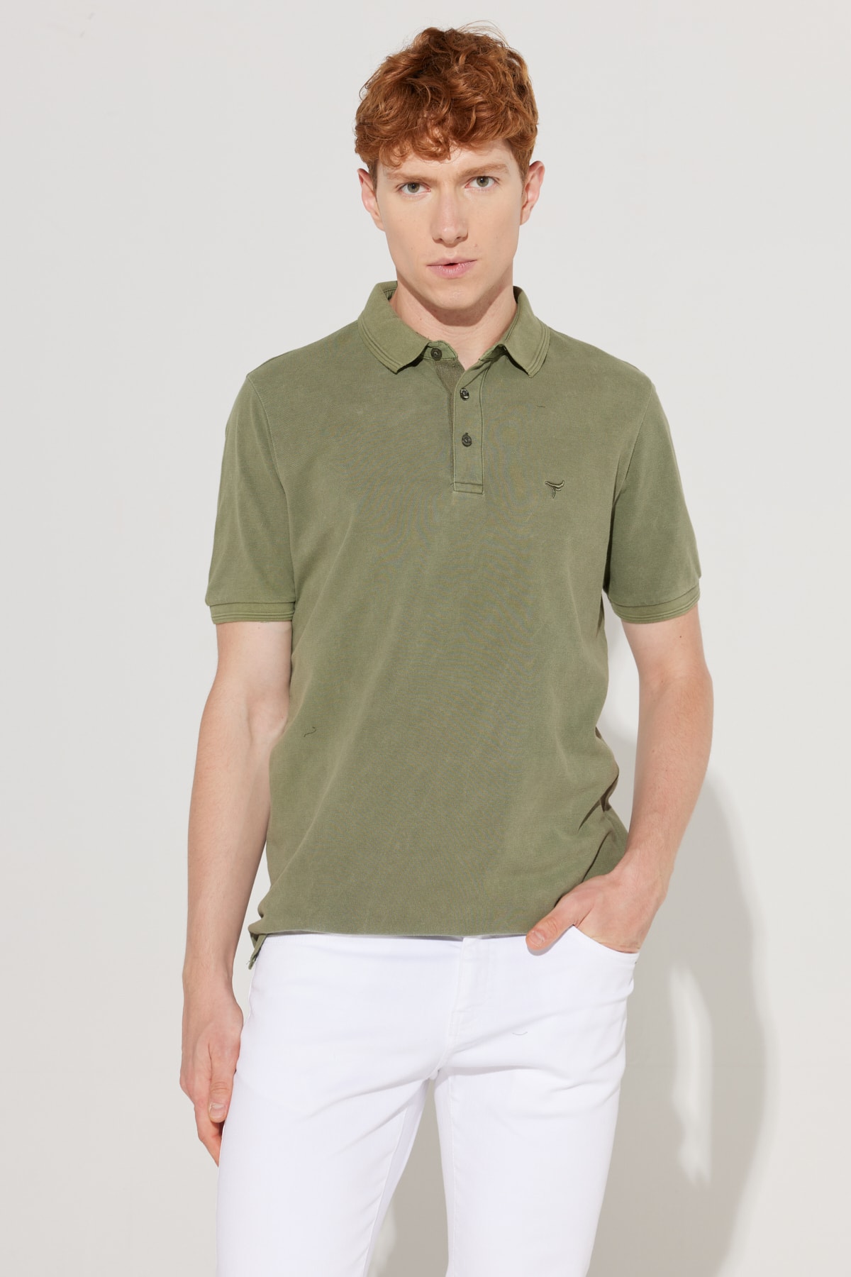 ALTINYILDIZ CLASSICS Мъжка тениска в цвят каки Slim Fit Slim Fit Polo Neck 100% памук къси ръкави с шарени тениска.