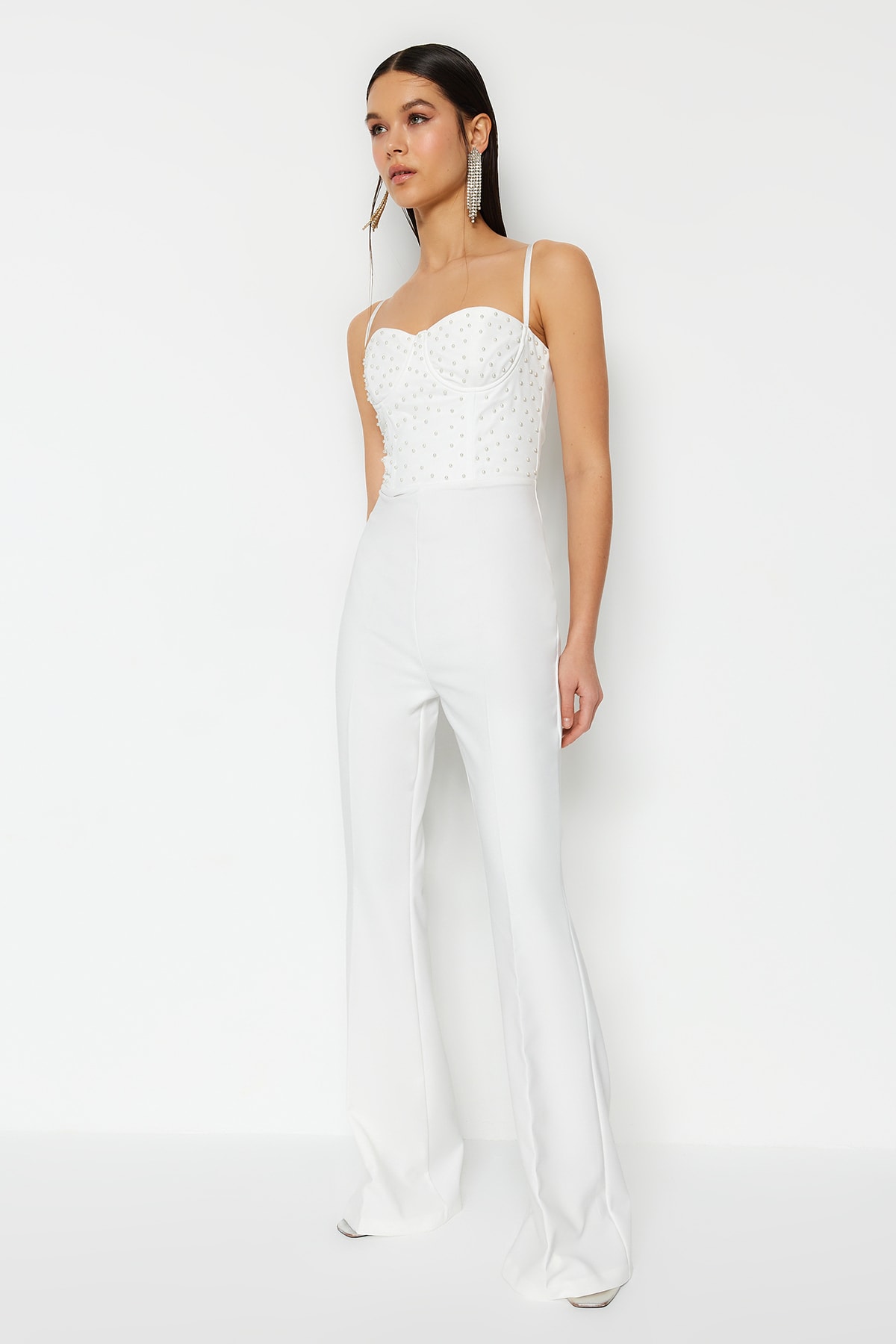 Trendyol Ecru Lined, Woven Accessorized Bridal Jumpsuit