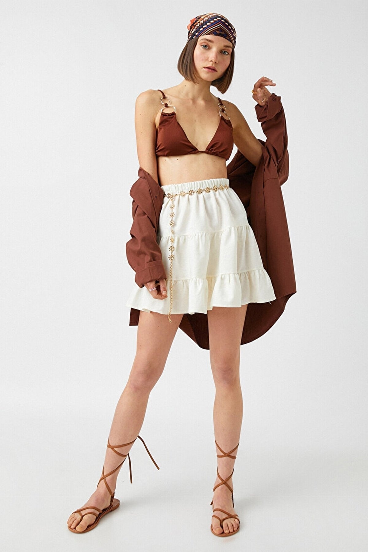 Koton Ruffled Skirt with Elastic Waist Linen Mixed