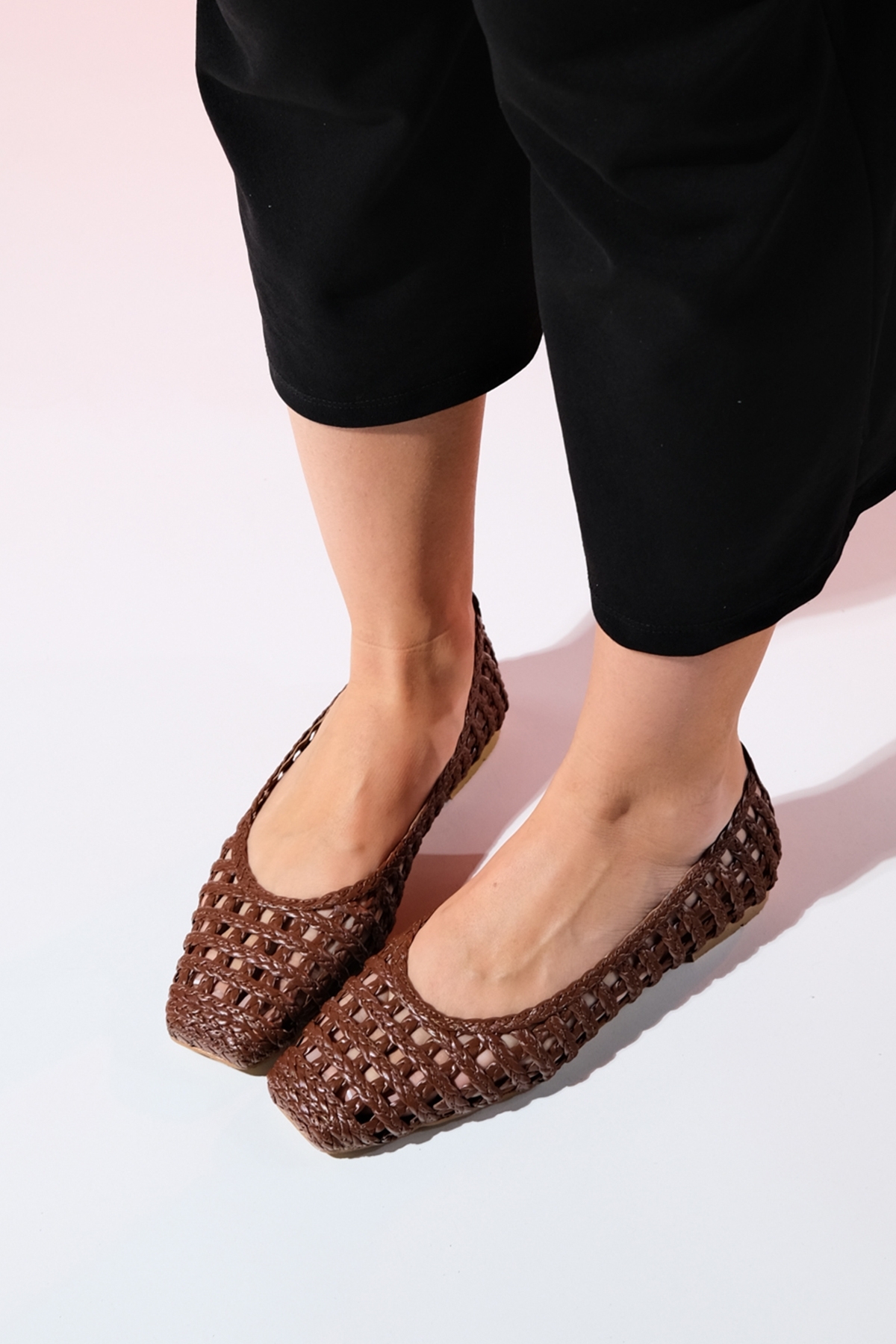 Levně LuviShoes ARCOLA Brown Knitted Patterned Women's Flat Shoes