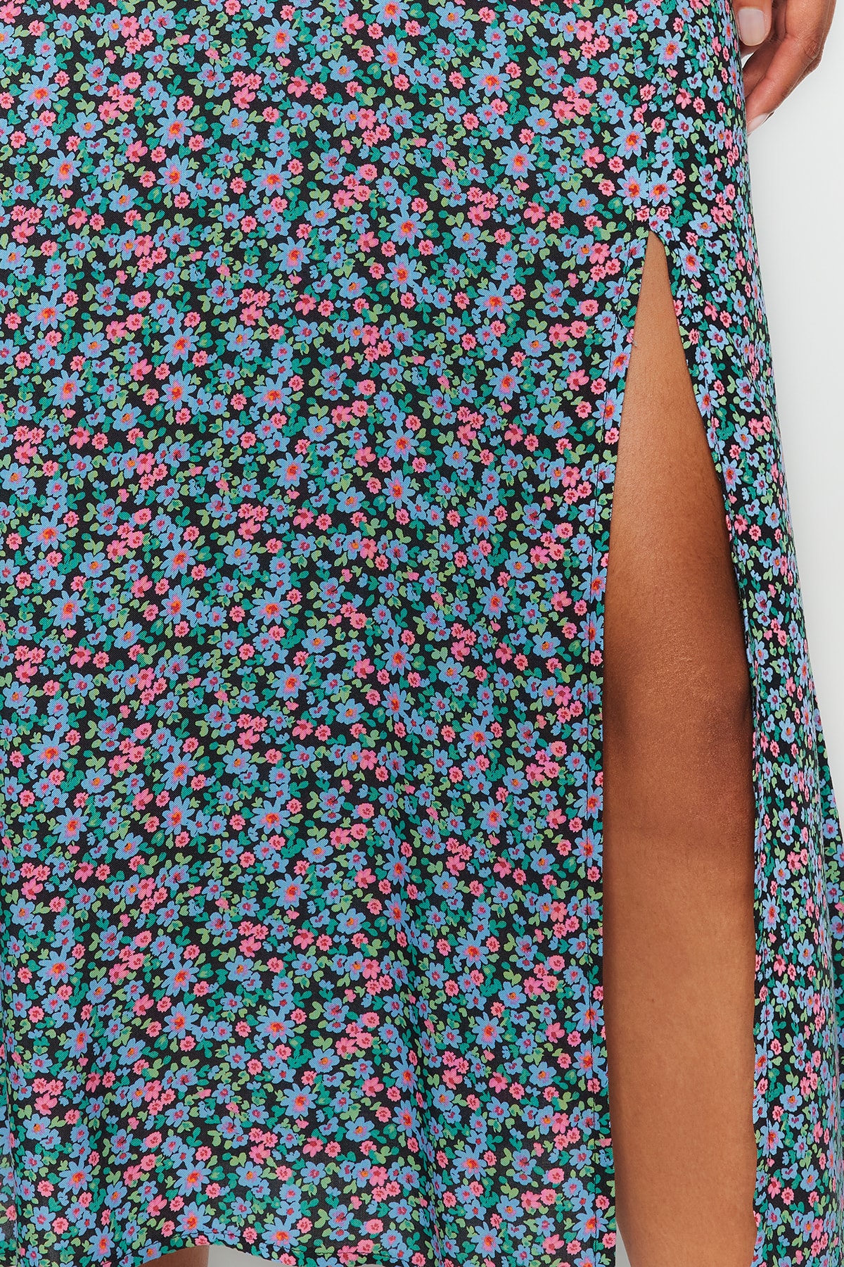 Trendyol Multicolored Floral Print Straight Cut Tie Detailed Sling Woven Dress