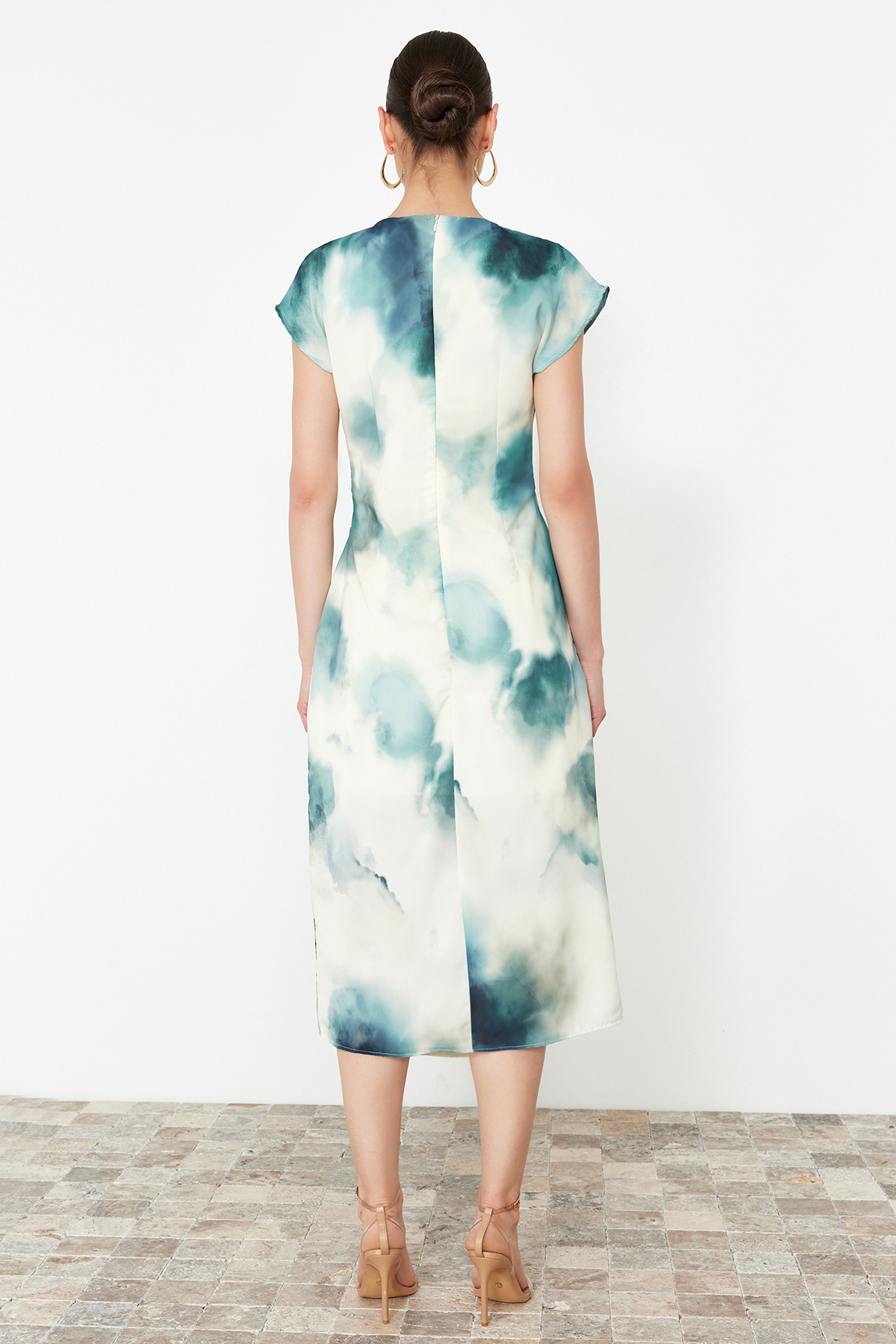 Trendyol Indigo Abstract A-line Chiffon Midi Woven Dress