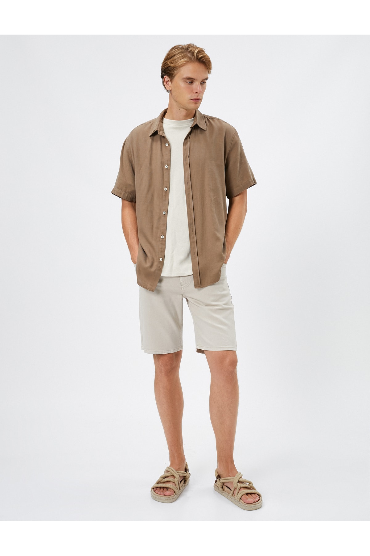 Koton Summer Shirt Short Sleeve Turndown Collar Buttoned Cotton