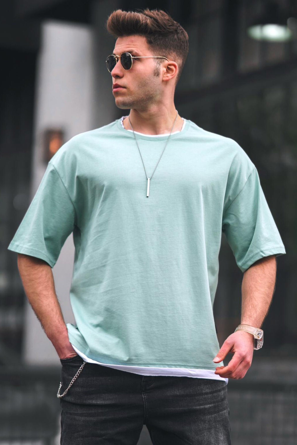 Levně Madmext Oversize Green Men's T-Shirt 4978