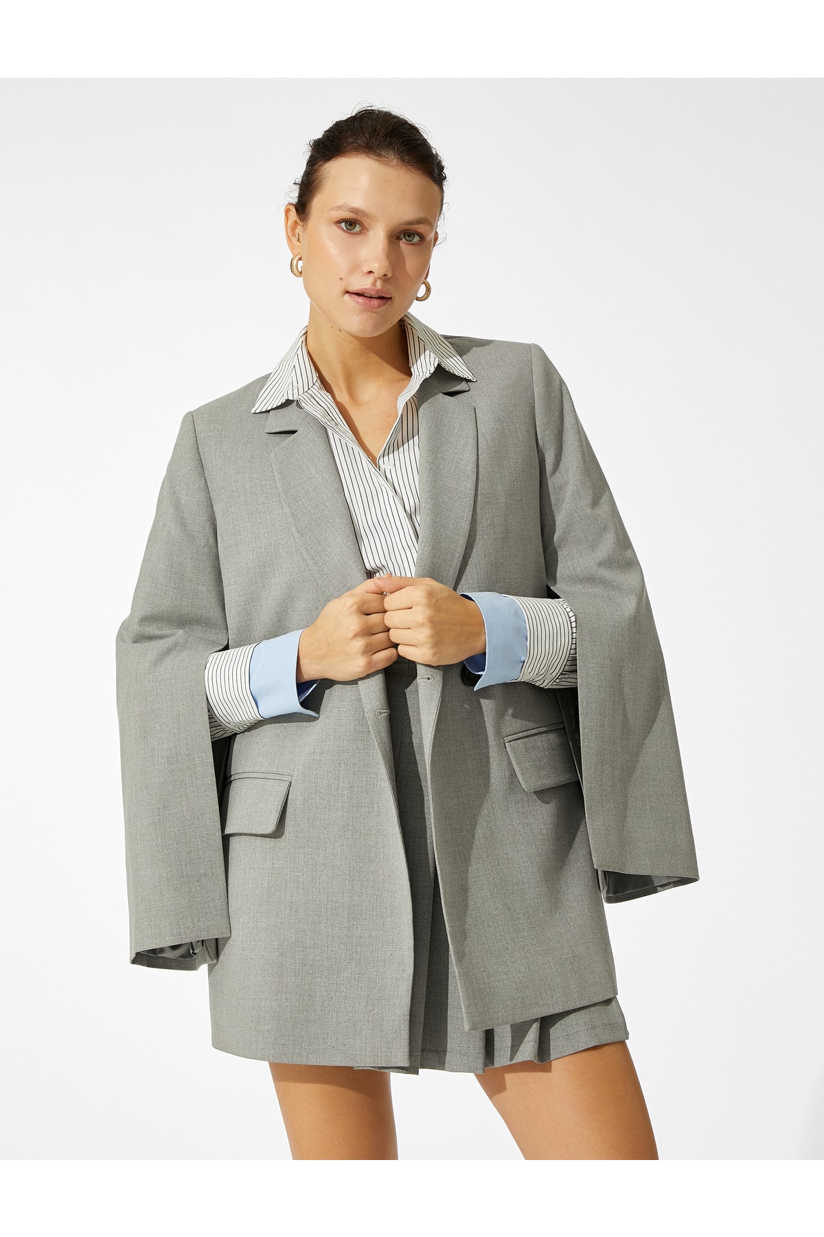 Koton Double Breasted Blazer Jacket with Slit Sleeves