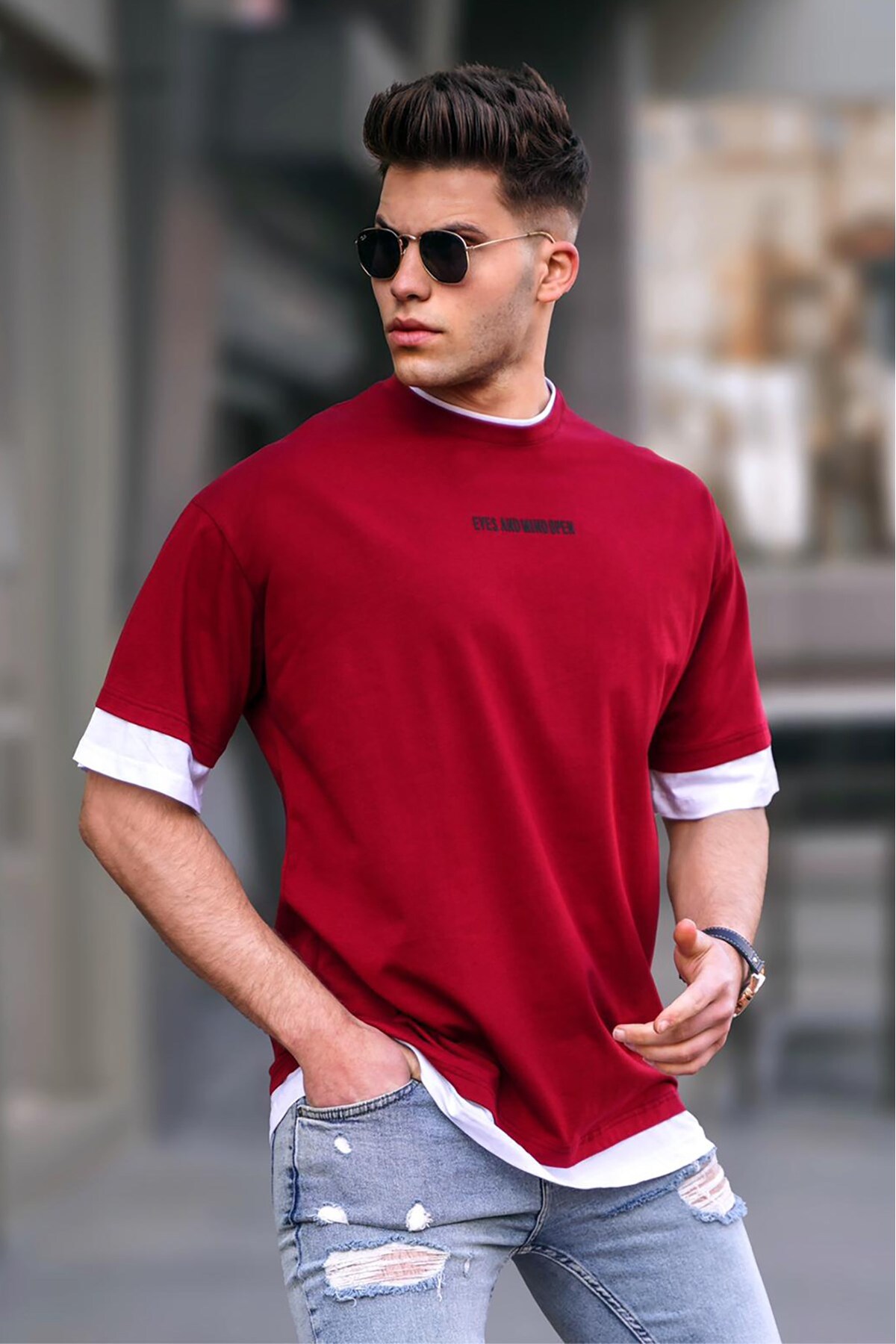 Levně Madmext Men's Burgundy Basic Oversize T-Shirt 5802