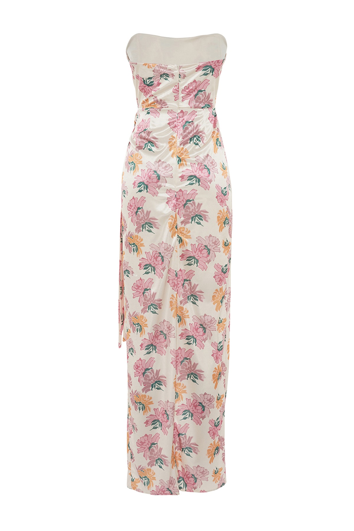 Trendyol Multicolor Double Breasted Lined Tricotat Satin Floral Model Rochie Lunga de Seara