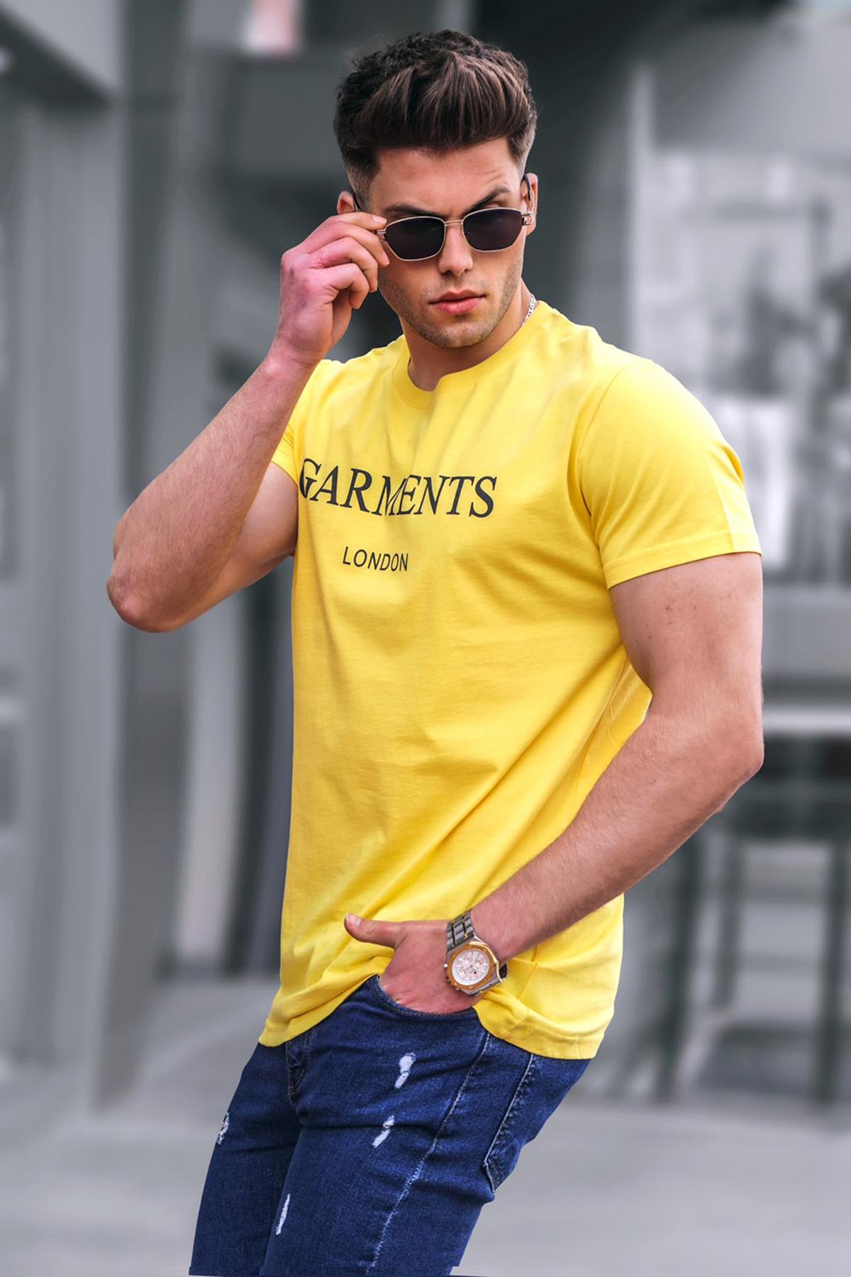 Levně Madmext Yellow Printed T-Shirt 4018