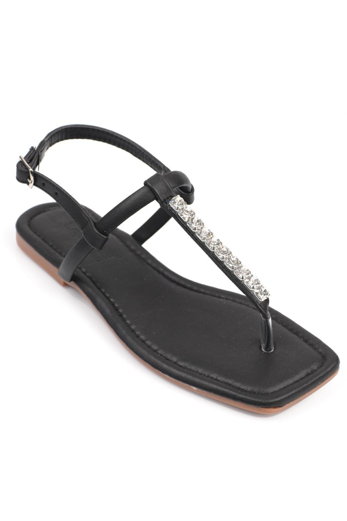 Levně Capone Outfitters Capone Binoculars Women's Ankle Strap Flat Heel Sandals with Stones.