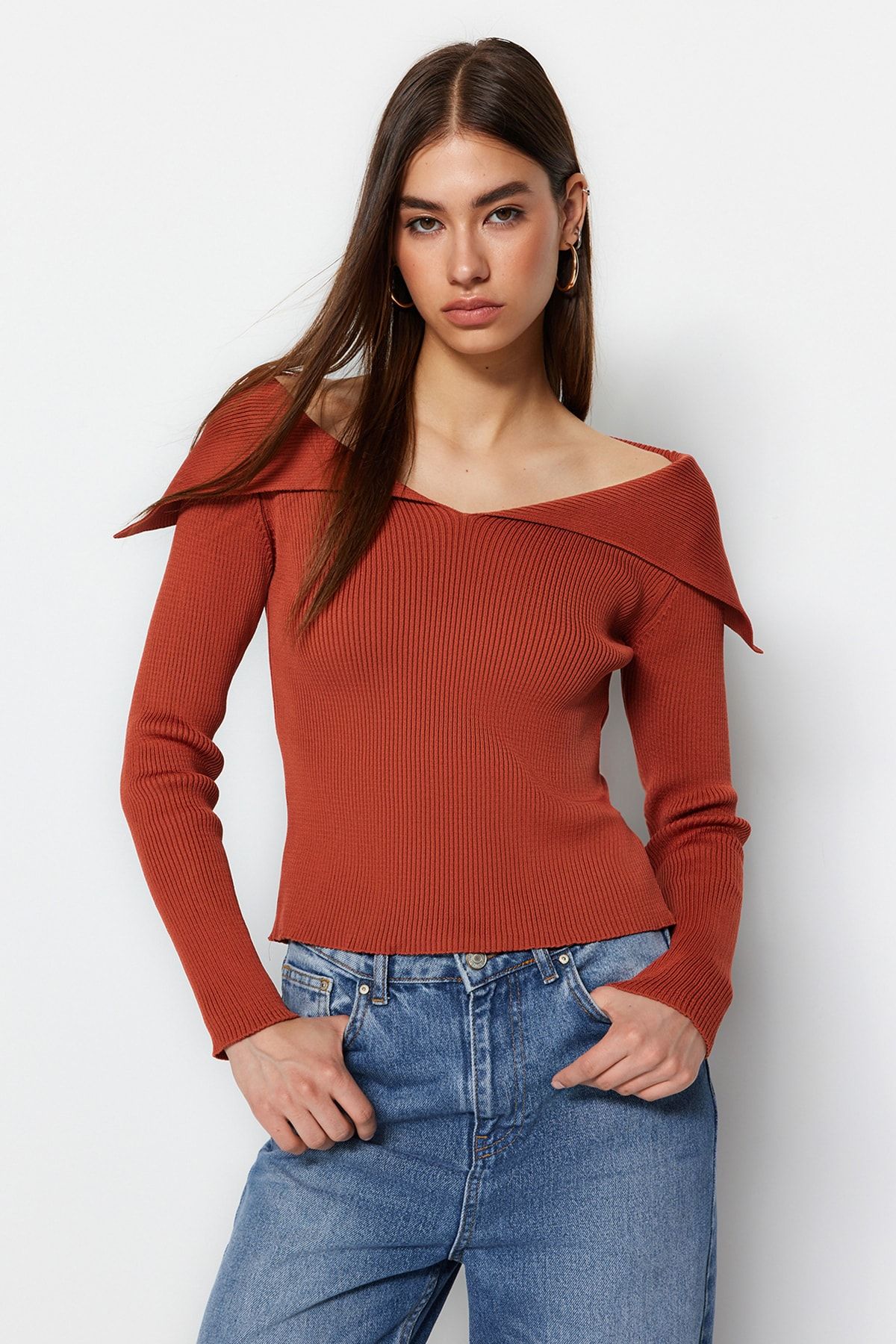 Trendyol Tile Collar Detailed Knitwear Sweater