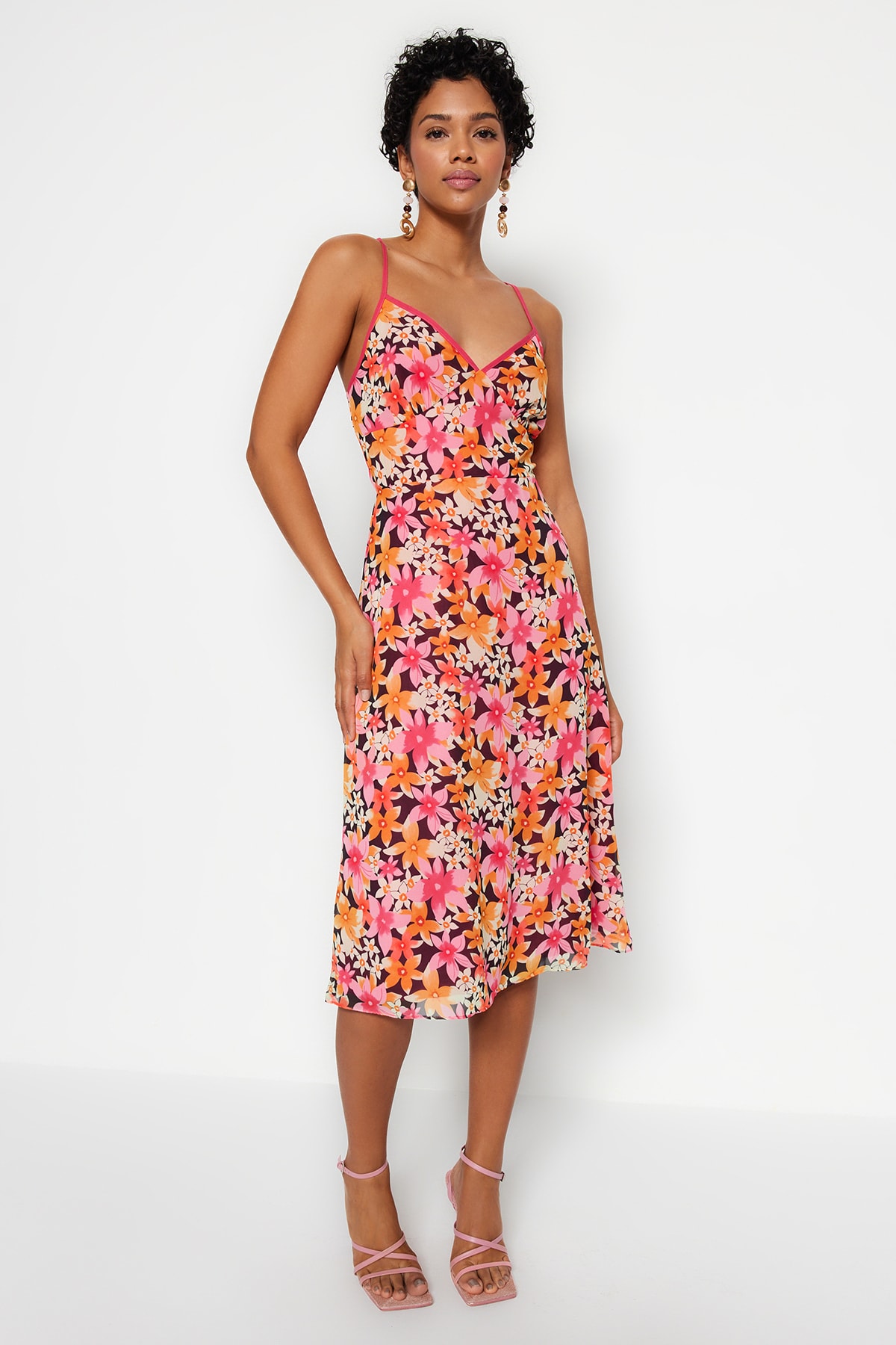 Trendyol Pink Pile Detailed Dress with Straps