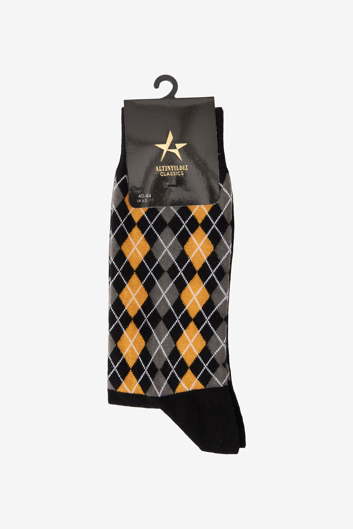 ALTINYILDIZ CLASSICS Men's Black-Mustard Patterned Bamboo Cleat Socks